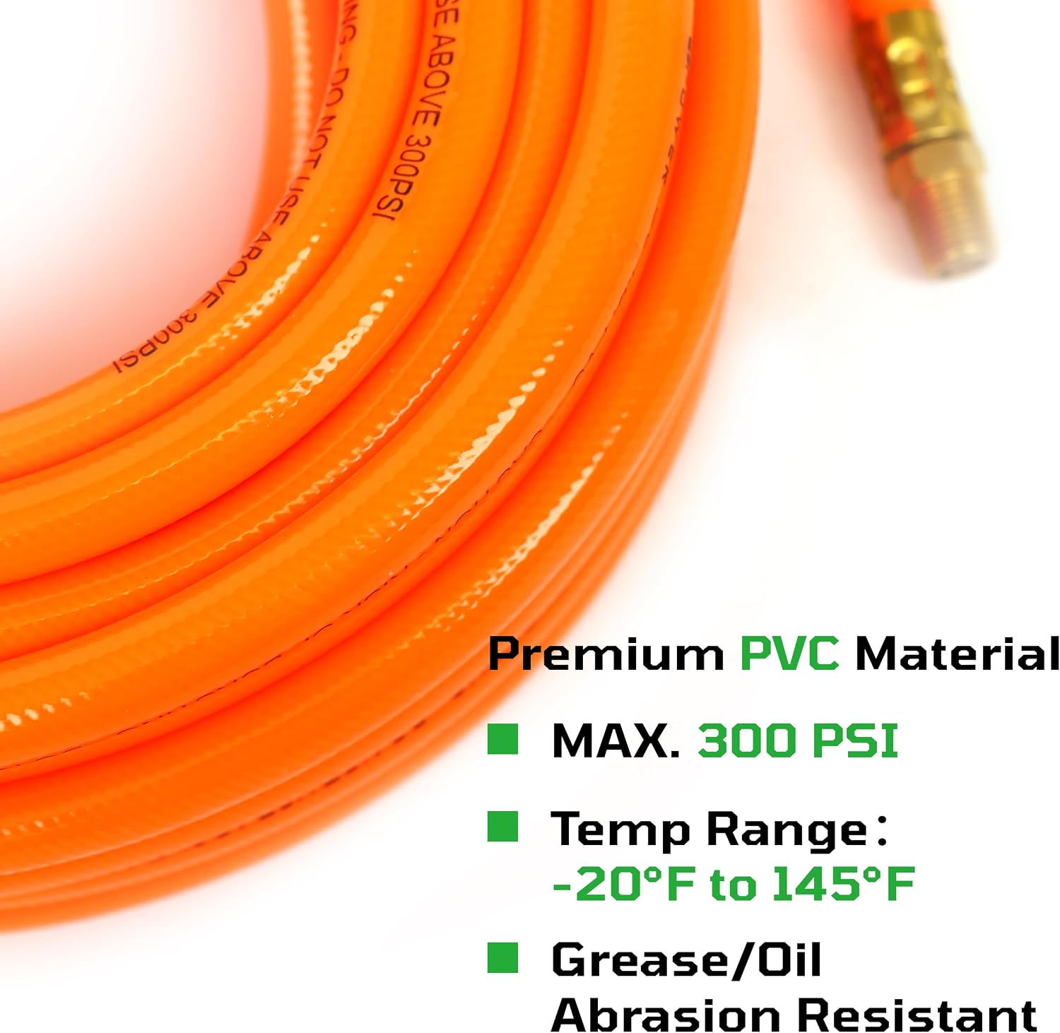 DYNAMIC POWER 3/8-Inch x 50ft Heavy-Duty Air Hose, Reinforced PVC Hose with Brass Fittings (300 PSI)…