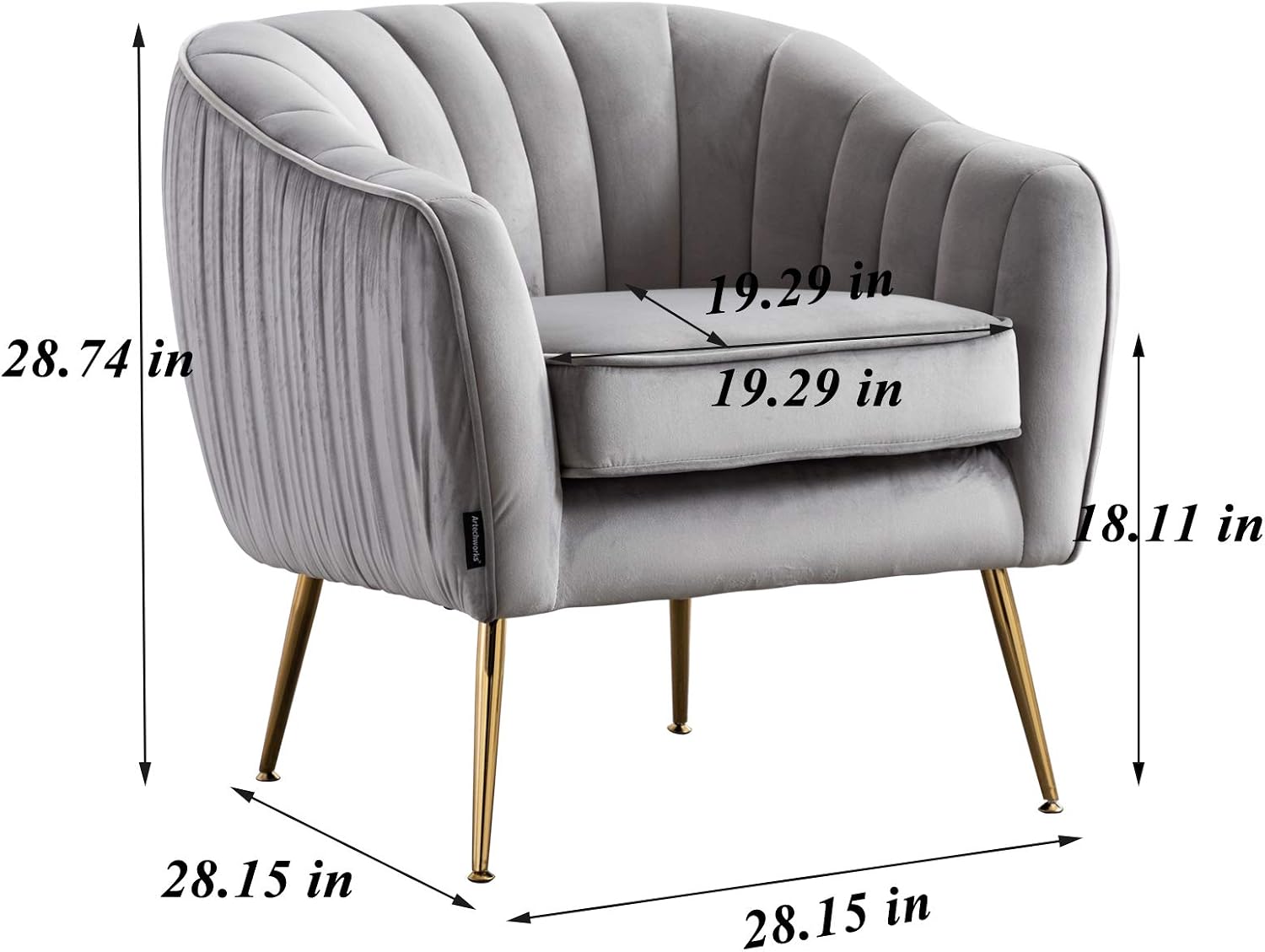 Velvet Modern Tub Barrel Arm Chair Upholstered Tufted with Gold Metal Legs Accent Club Chair with Ottoman Footrest for Living Reading Room Bedroom