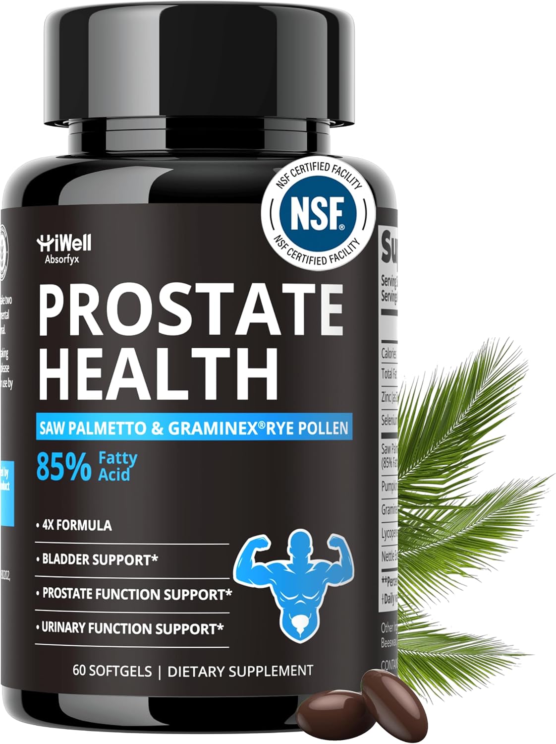 Prostate Health Supplement for Men, 30-Day Supply, 60 Ct | Saw Palmetto Oil 85% Fatty Acids, Pumpkin Seed Oil, Graminex® Rye Pollen