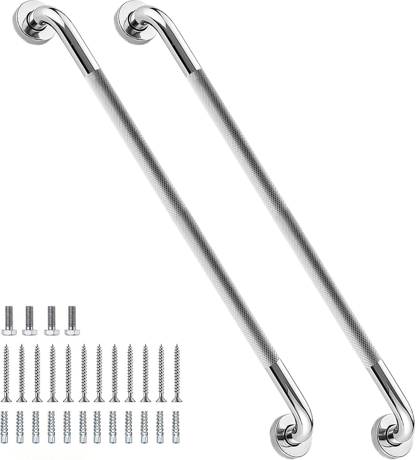 12 Inch Shower Grab Bar 1.25" Dia,Brushed Nickel Anti Slip Bathroom Grab Bar, 304 Stainless Steel Knurled Handicap Grab Bars, Safety Support Handrail,Bath Shower Handle for Elderly Injury Senior