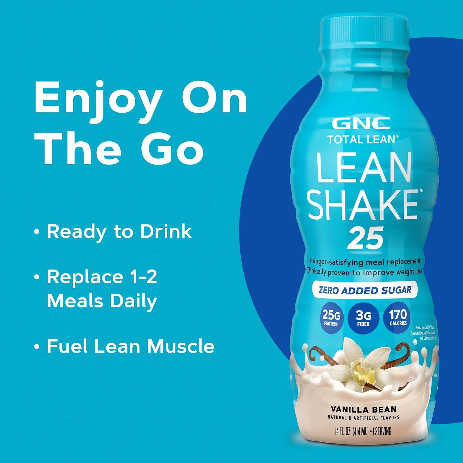 GNC Lean Shake 25 Protein Shake, Clinically Proven Weight Management, Meal Replacement, 25g Protein with Zero Added Sugar, Ready to Drink, Vanilla Bean, Pack of 12
