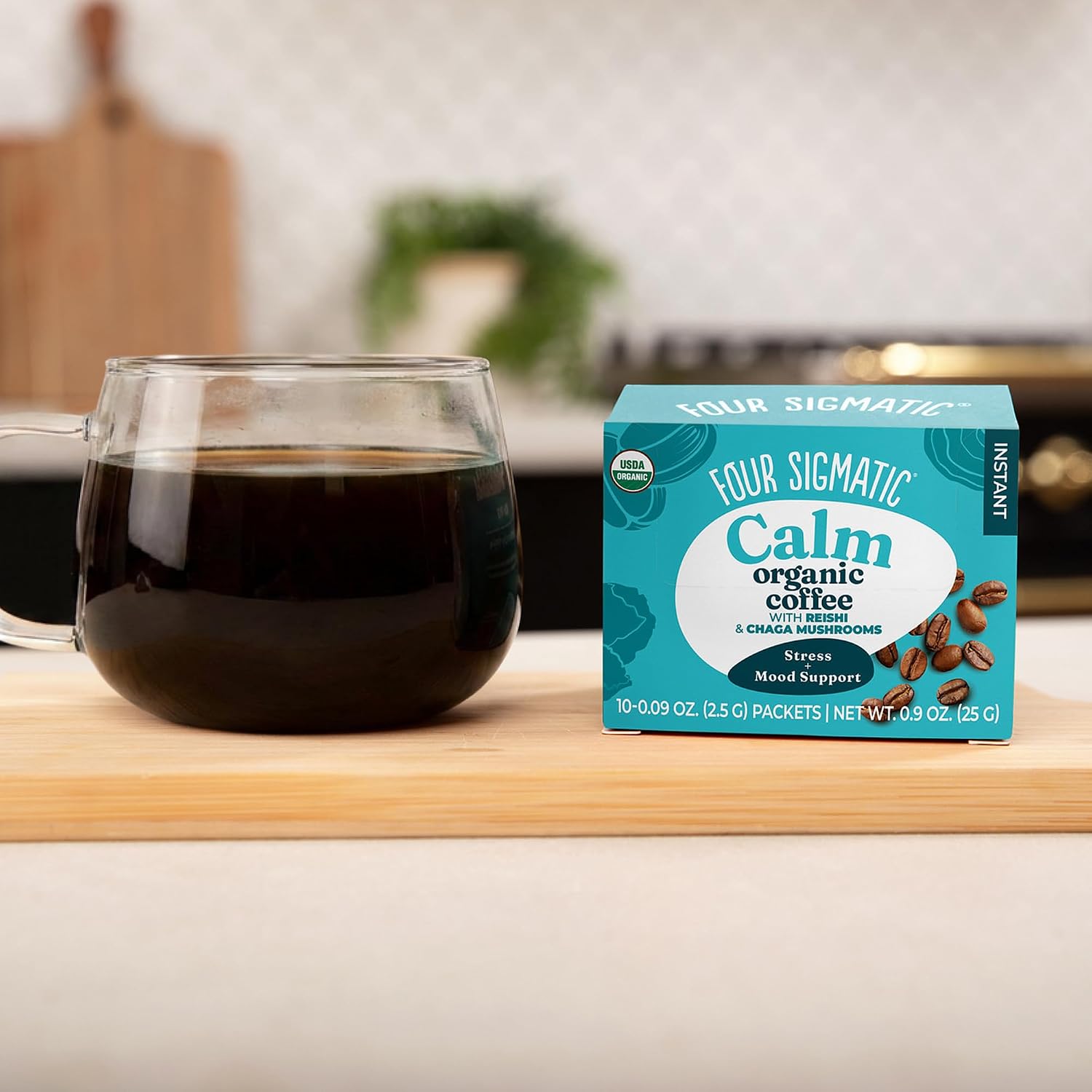 Four Sigmatic Organic Instant Coffee Powder | Mushroom Coffee Instant Mix with Cordyceps, Chaga and Eleuthero for Better Focus and Immune Support | 10 Packets