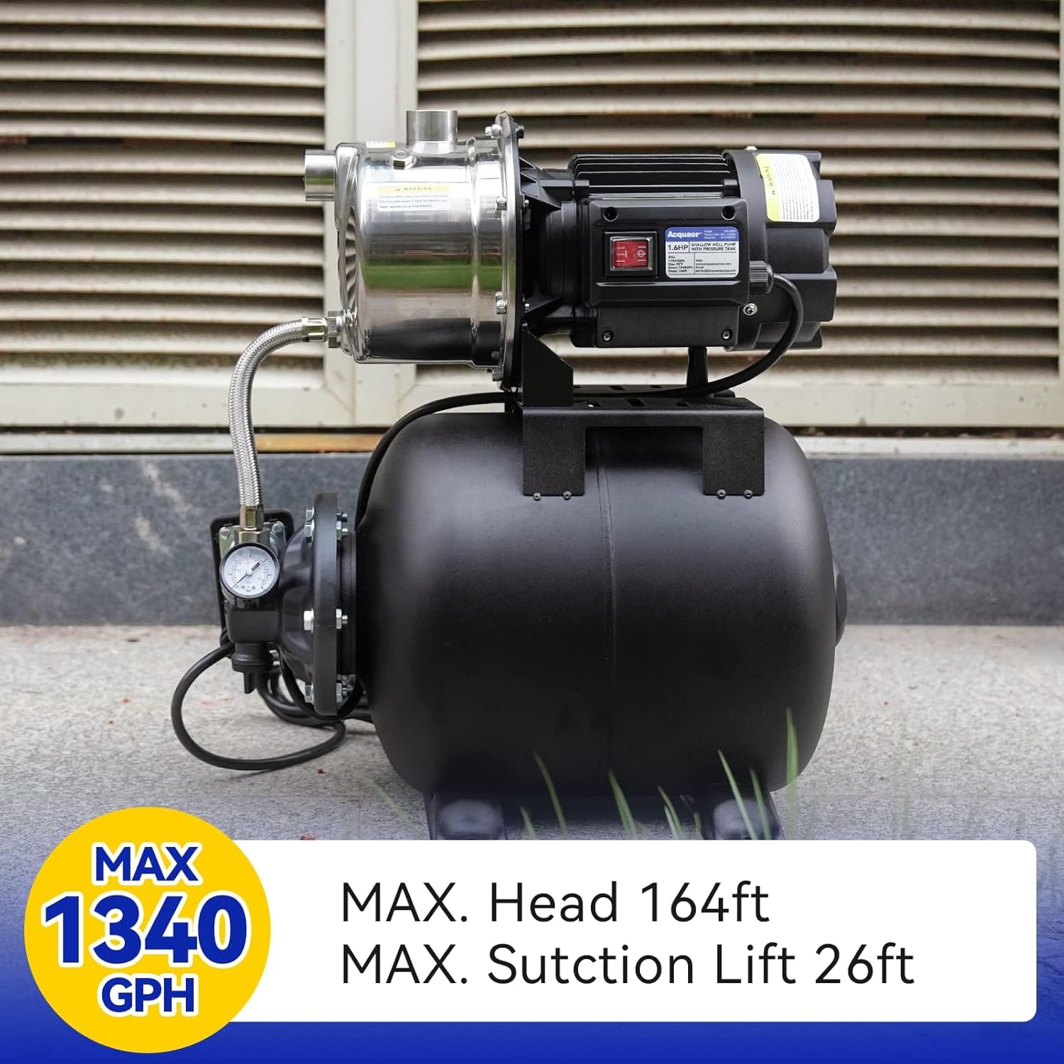 115V Shallow Well Garden Pump, Stainless Steel, Automatic Water Booster Jet Pump 1320 GPH, for Irrigation, Home, Garden, Lawn