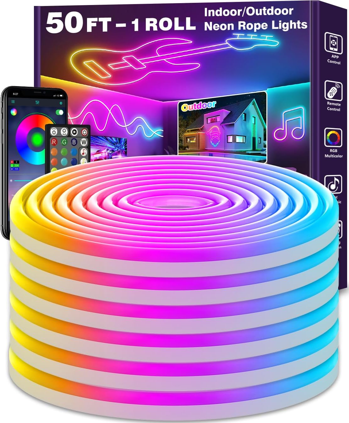 100ft Led Strip Lights, Long Smart Led Light Strips Music Sync 5050 RGB Color Changing Rope Lights