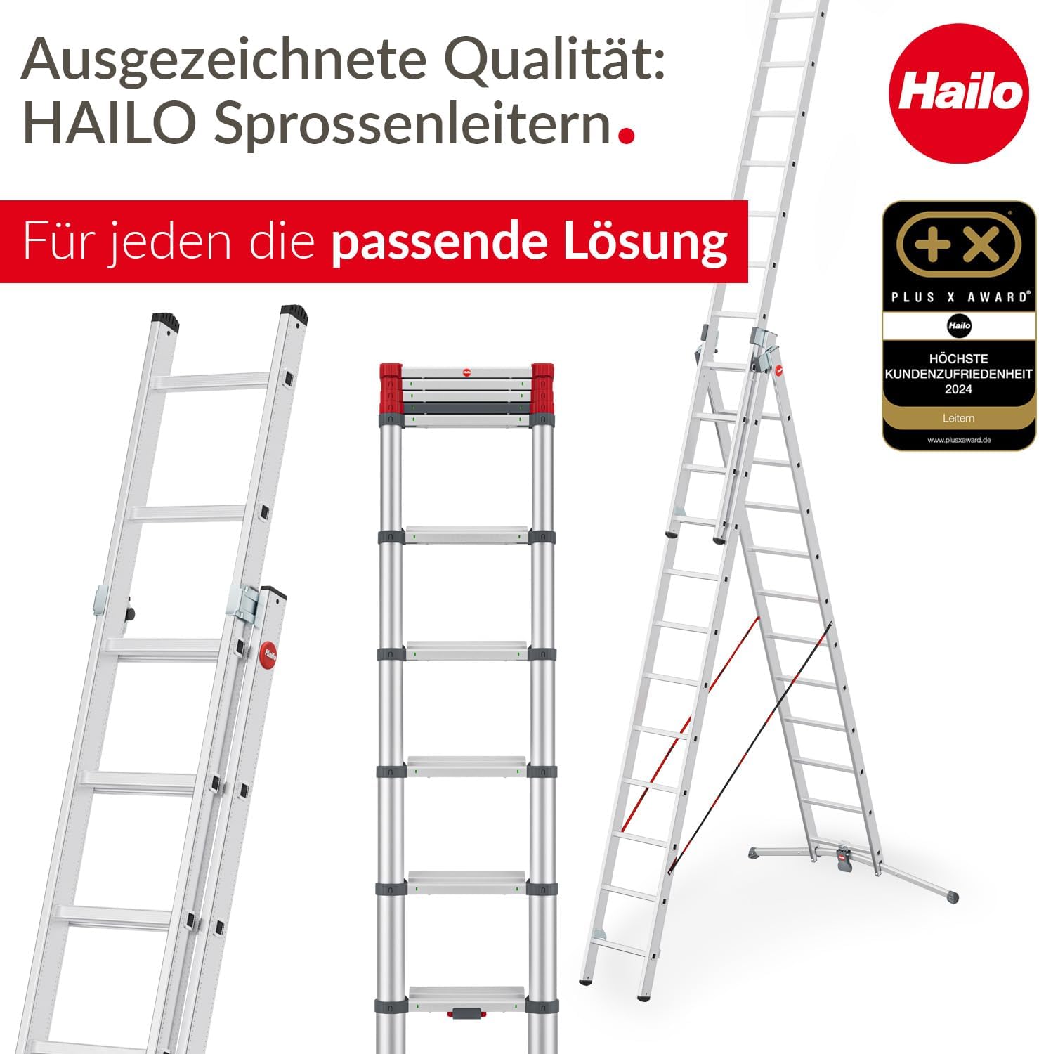 Hailo T80 FlexLine | Aluminum telescoping Ladder | 11 rungs | Height Adjustable up to 10.5FT | Single rungs can be Extended | Transport Belt