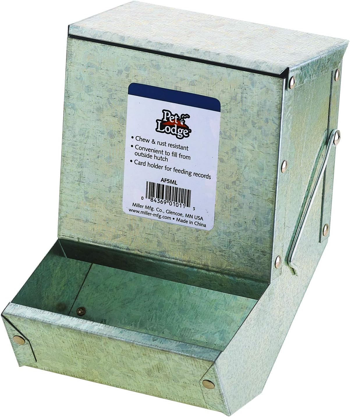 Pet Lodge® Steel Small Animal Feeder with Lid and Sifter Bottom | Cage Rabbit Feeder | Holds Several Days Worth of Food | 5 Inch
