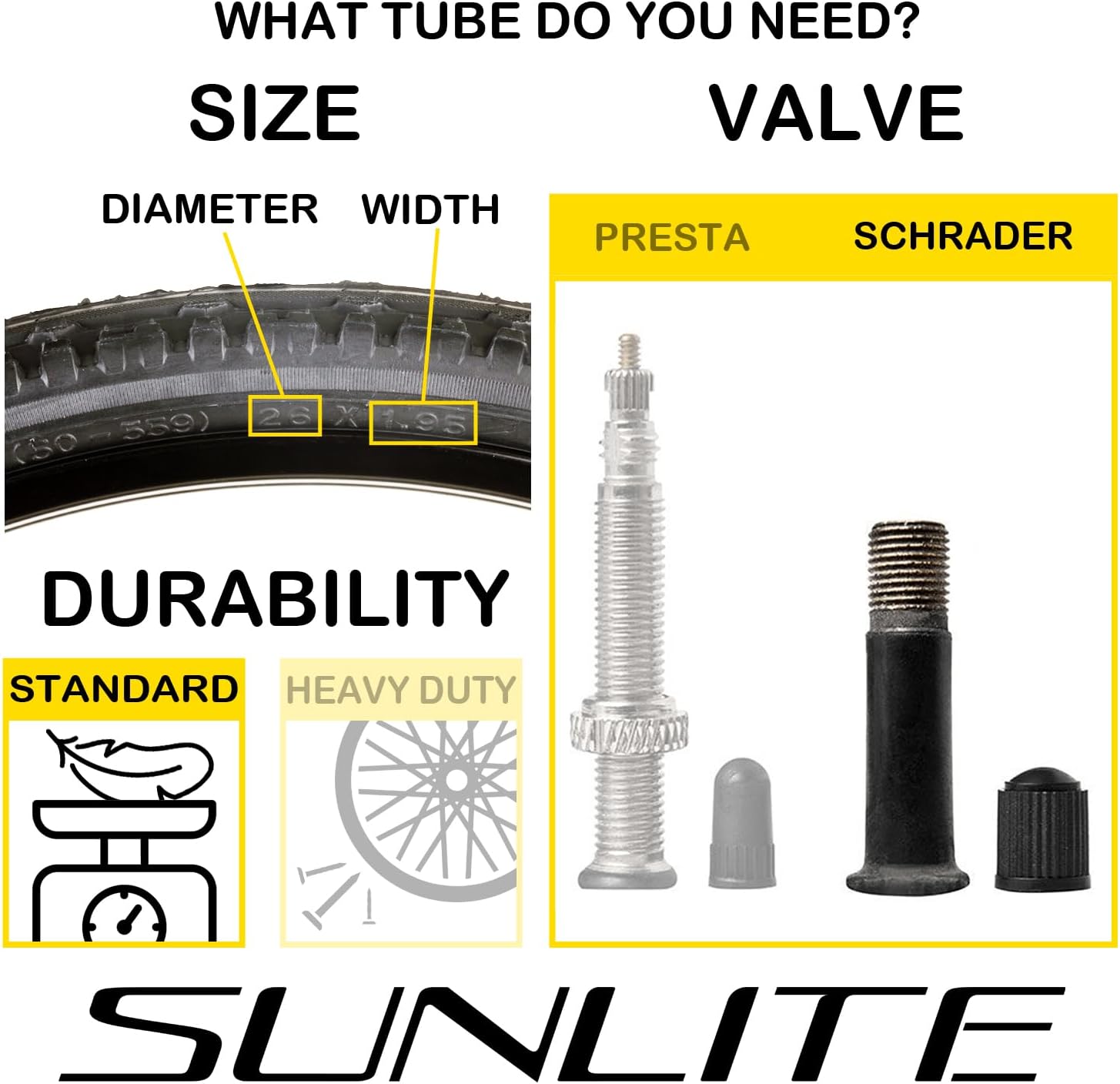 Sunlite Schrader Valve Bicycle Tubes, 27.5 x 2.10-2.35" / 48mm Valve