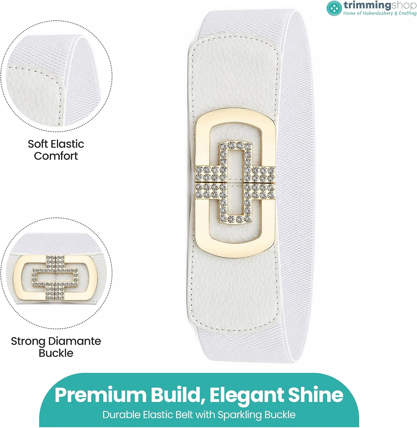 Trimming Shop Women's 60mm Elastic Waist Diamond Embellishment Belt Buckle