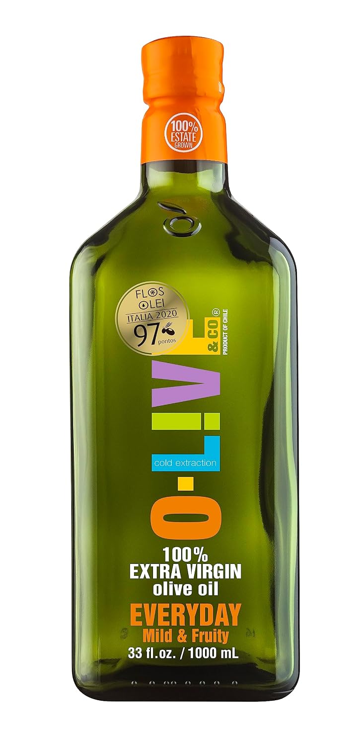 O-Live & Co. 25 Fl Oz 100% Extra Virgin Olive Oil - No Additive - Single Origin Versatile EVOO - First Cold Pressed - Polyphenol Rich - Glass Bottle - New Harvest - Award Winner