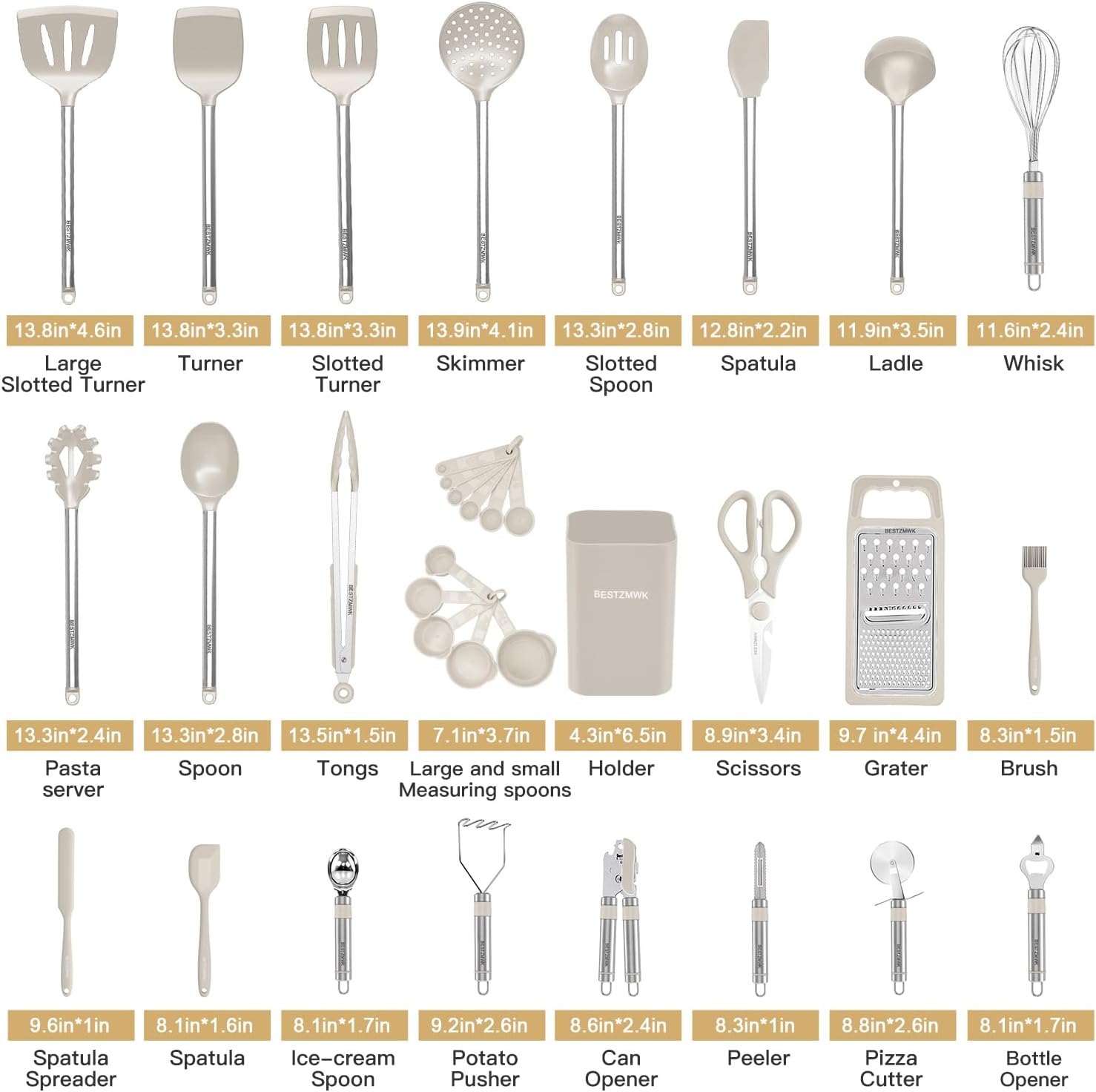 Kitchen Utensil Set-Silicone Cooking Utensils-33 Kitchen Gadgets & Spoons for Nonstick Cookware-Silicone and Stainless Steel Spatula Set-Best