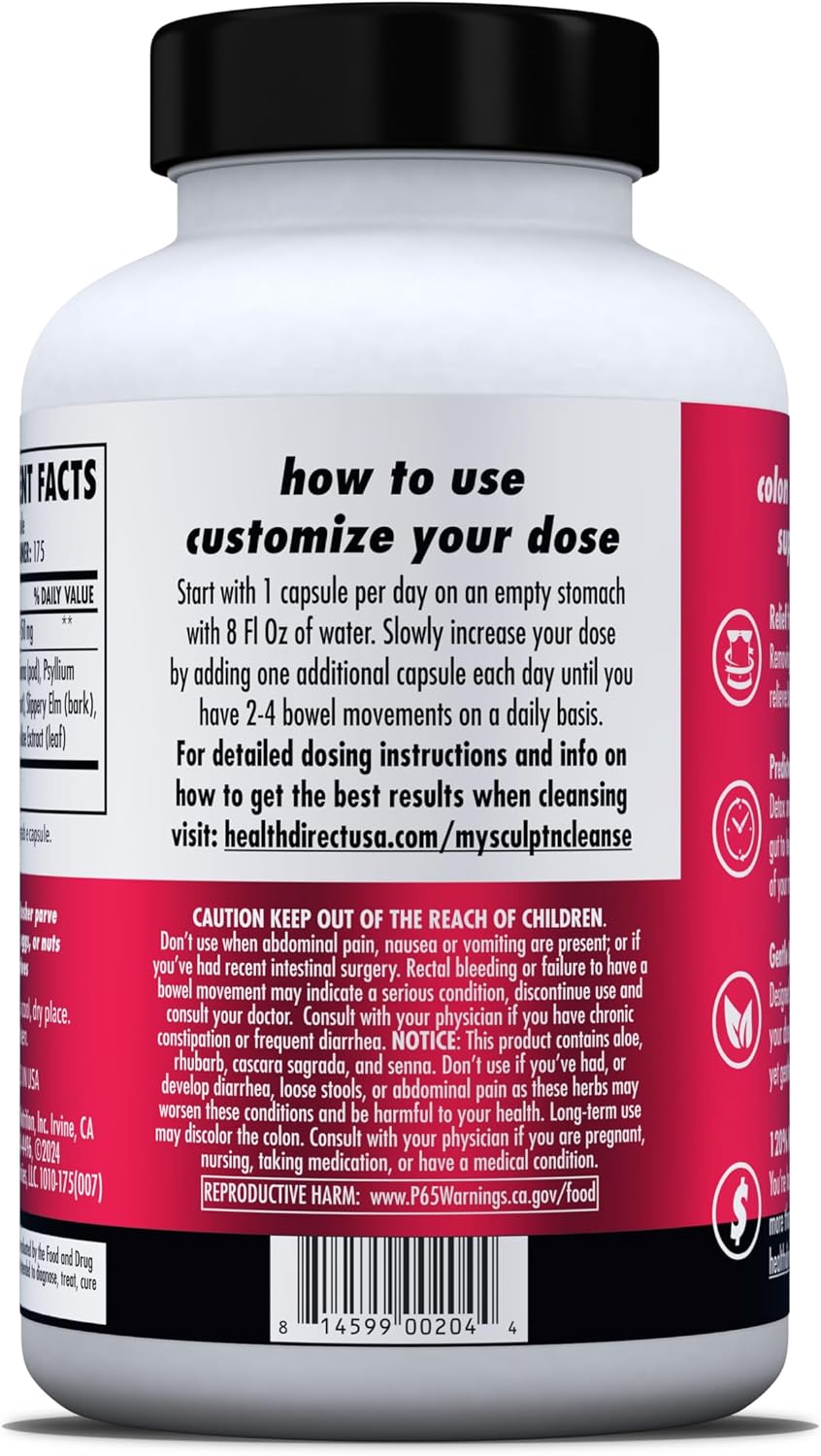 HEALTH DIRECT Sculpt n' Cleanse Herbal Colon and Gut Cleanse, 100 Capsules | Vegan herbal capsules formulated to support digestive health, regularity and gentle daily cleansing.