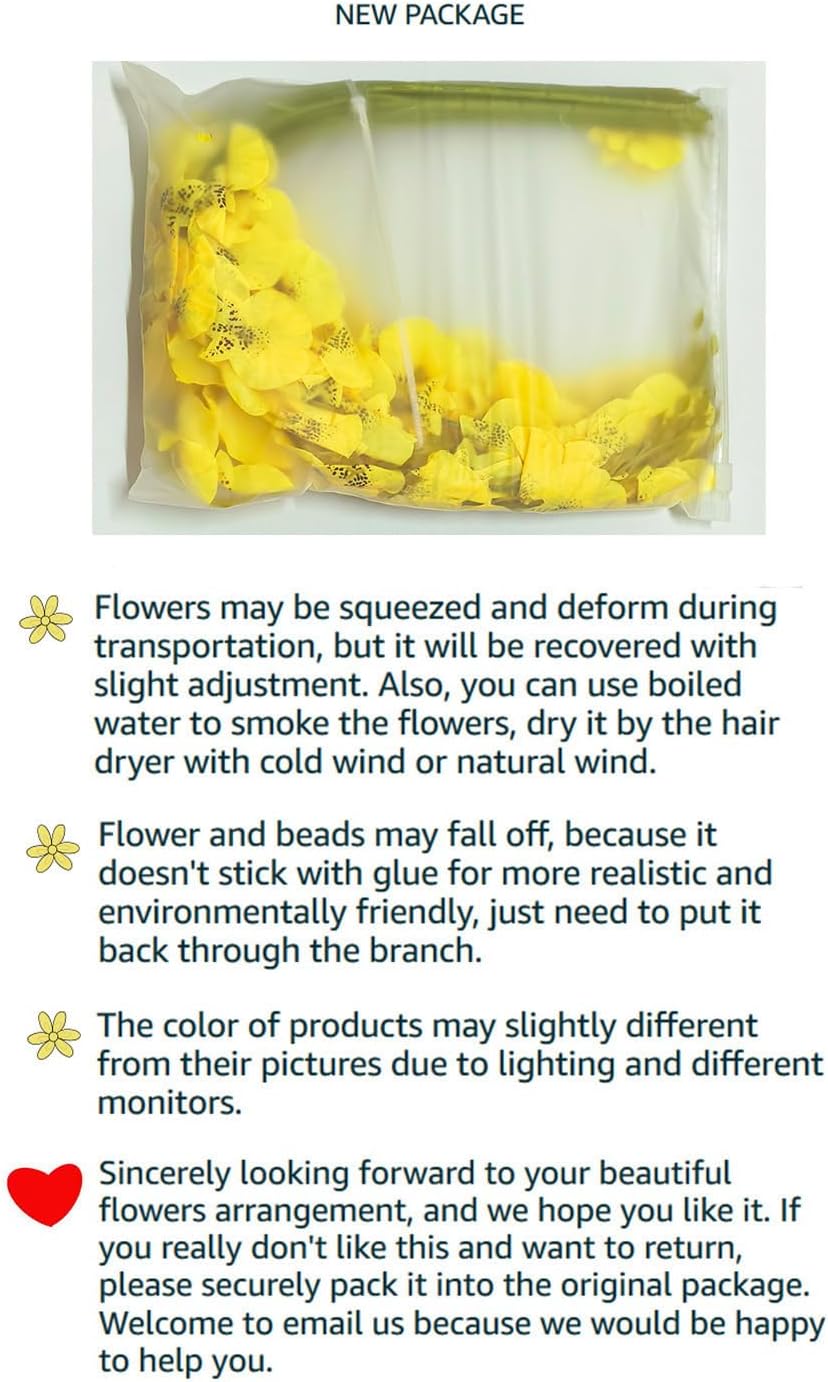 Yellow Artificial Flowers Orchids Silk Fake Flowers in Bulk, 12 Pcs (Each 38.5”), for Wedding Festive Party Home Office Decoration, No Include Vase