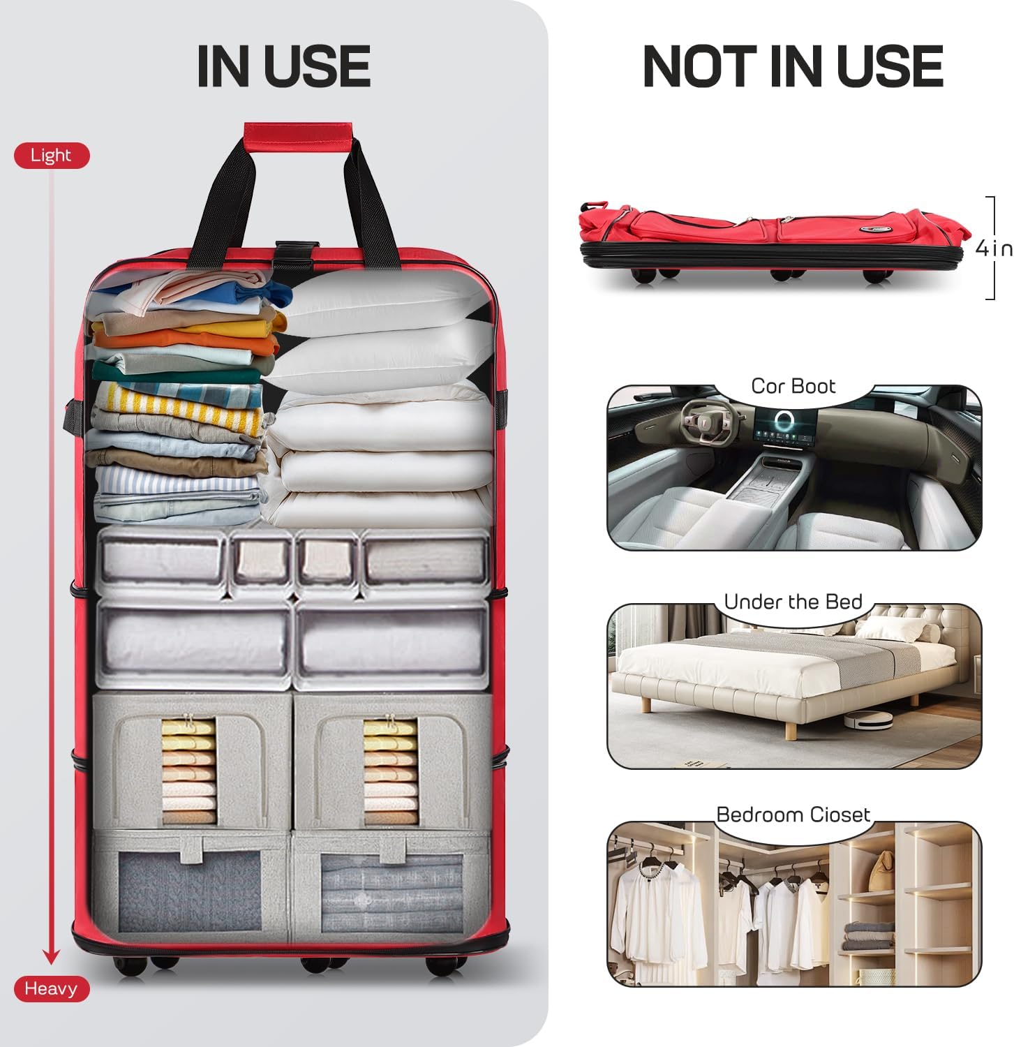 40'' Expandable Rolling Duffel Bag Suitcases w/Wheels,Foldable Luggage Bag
