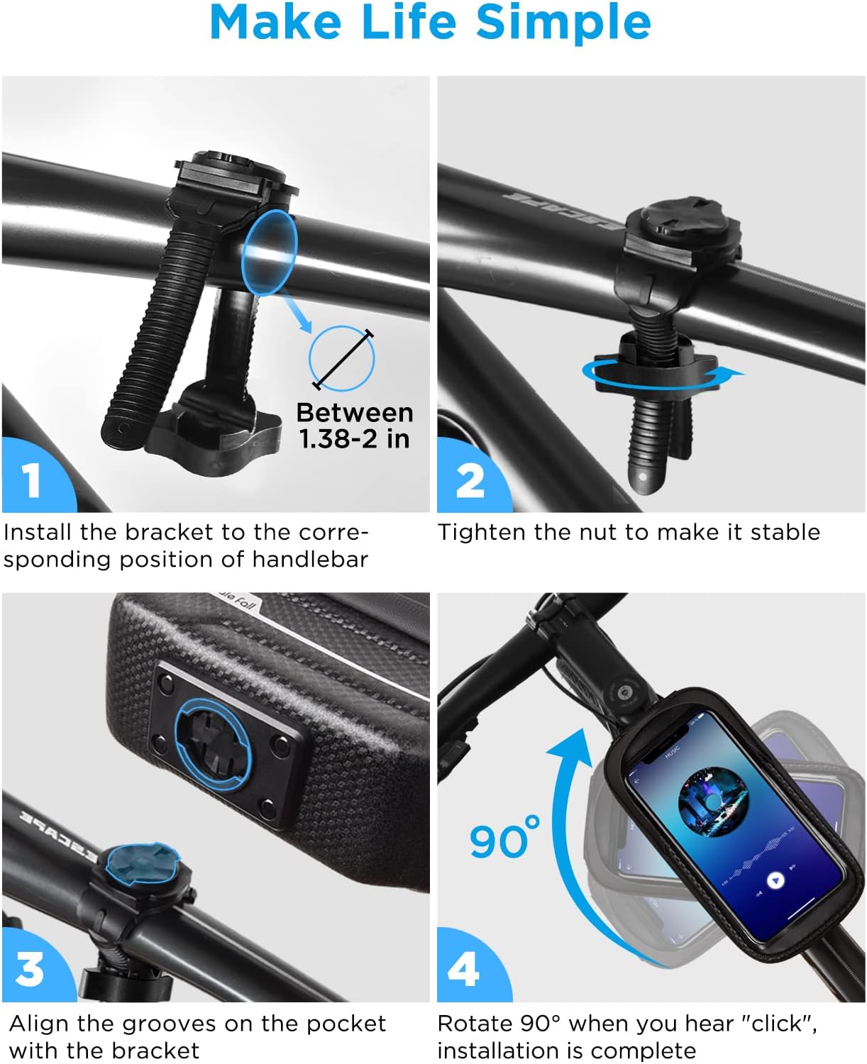 whale fall Bike Frame Bag Waterproof, 3D EVA Hard Shell, Bike Phone Holder
