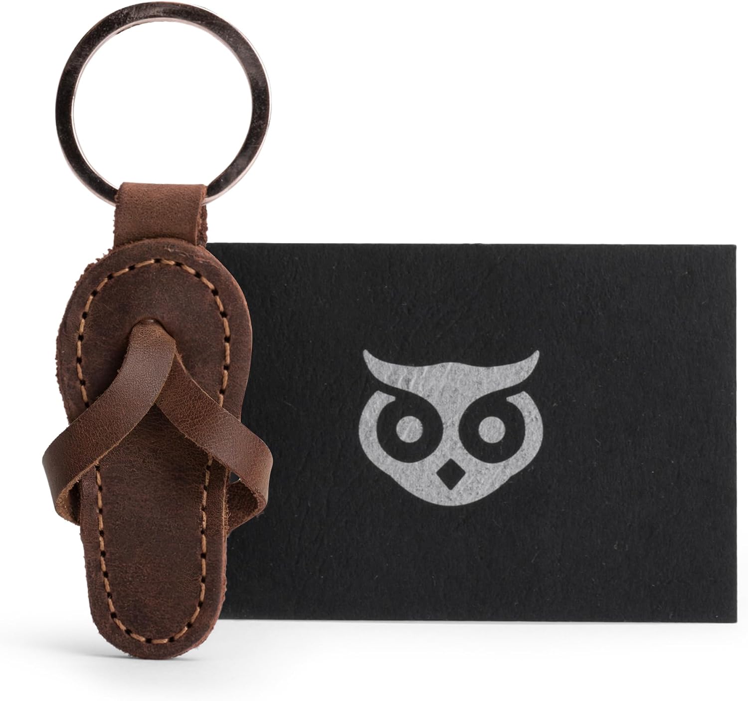 Hide & Drink, Flip-Flop Keychain, Sandal Beach Keychain for Travelers, Surfers and Beach Lovers, Full Grain Leather, Handmade, Bourbon Brown