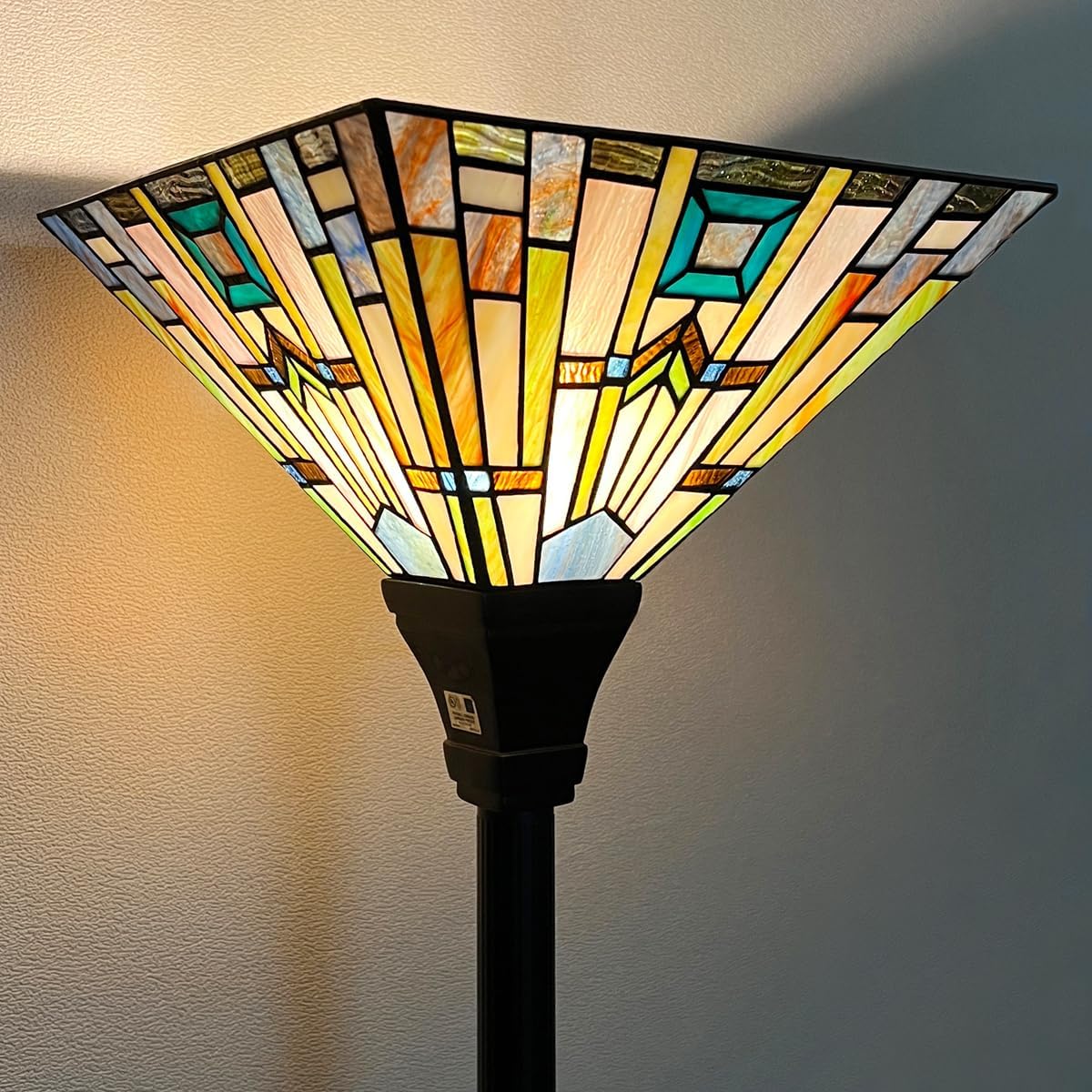 Tiffany Floor Lamp 70" Tall Stained Glass Mission Torchiere Light