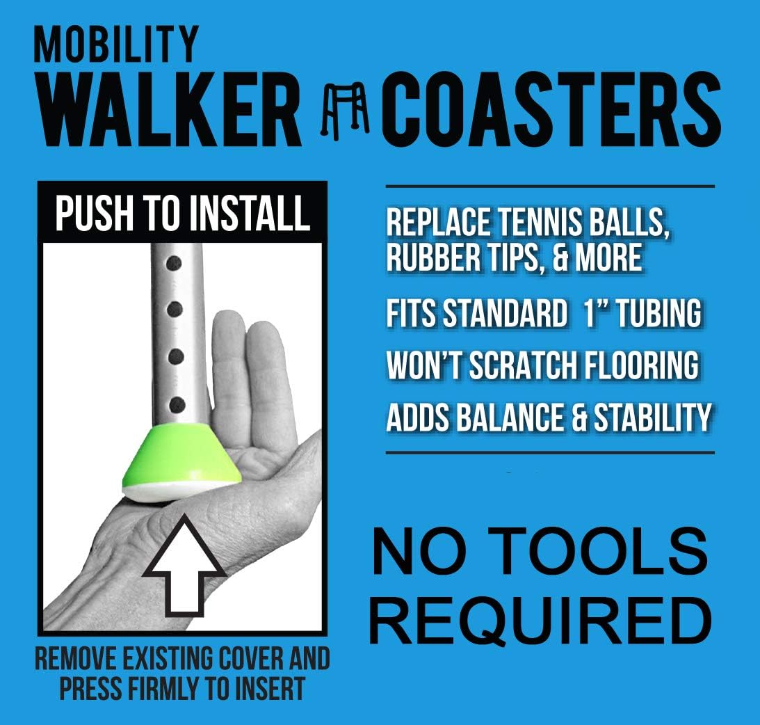 Easy Walker Coasters 6 Pack - Durable Tennis Ball Alternative, Yellow