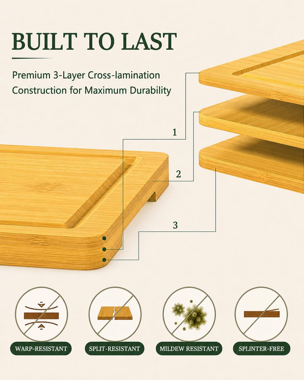 Cutting Boards for Kitchen, Wooden Chopping Board for Meat, Vegetables and Fruit, 18" x 12" XL Deep Carbonized Bamboo Board for Meal Prep, Serving, Daily Cooking and Kitchen Counter