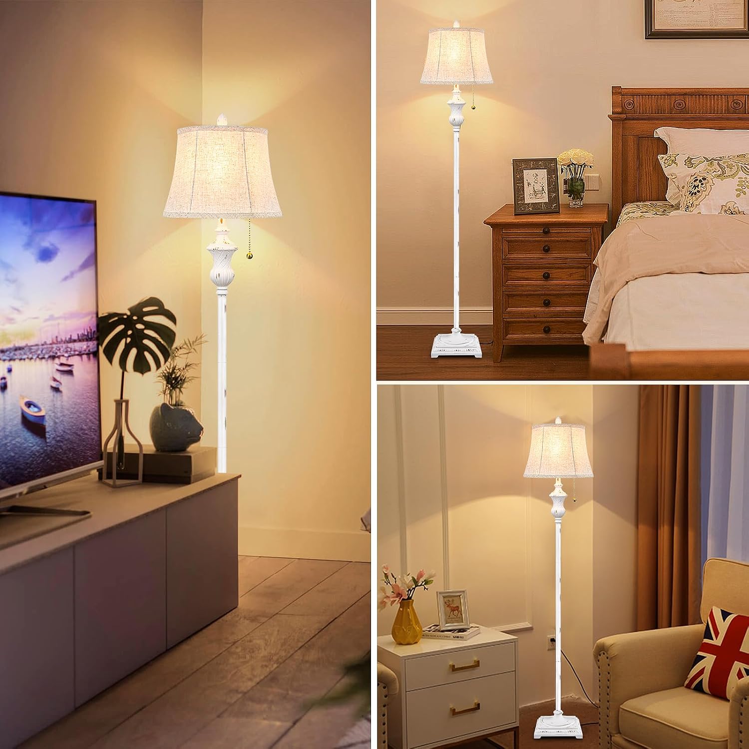 TOBUSA Traditional Floor Lamp, Standing Lamp with Bronze Fabric Shade