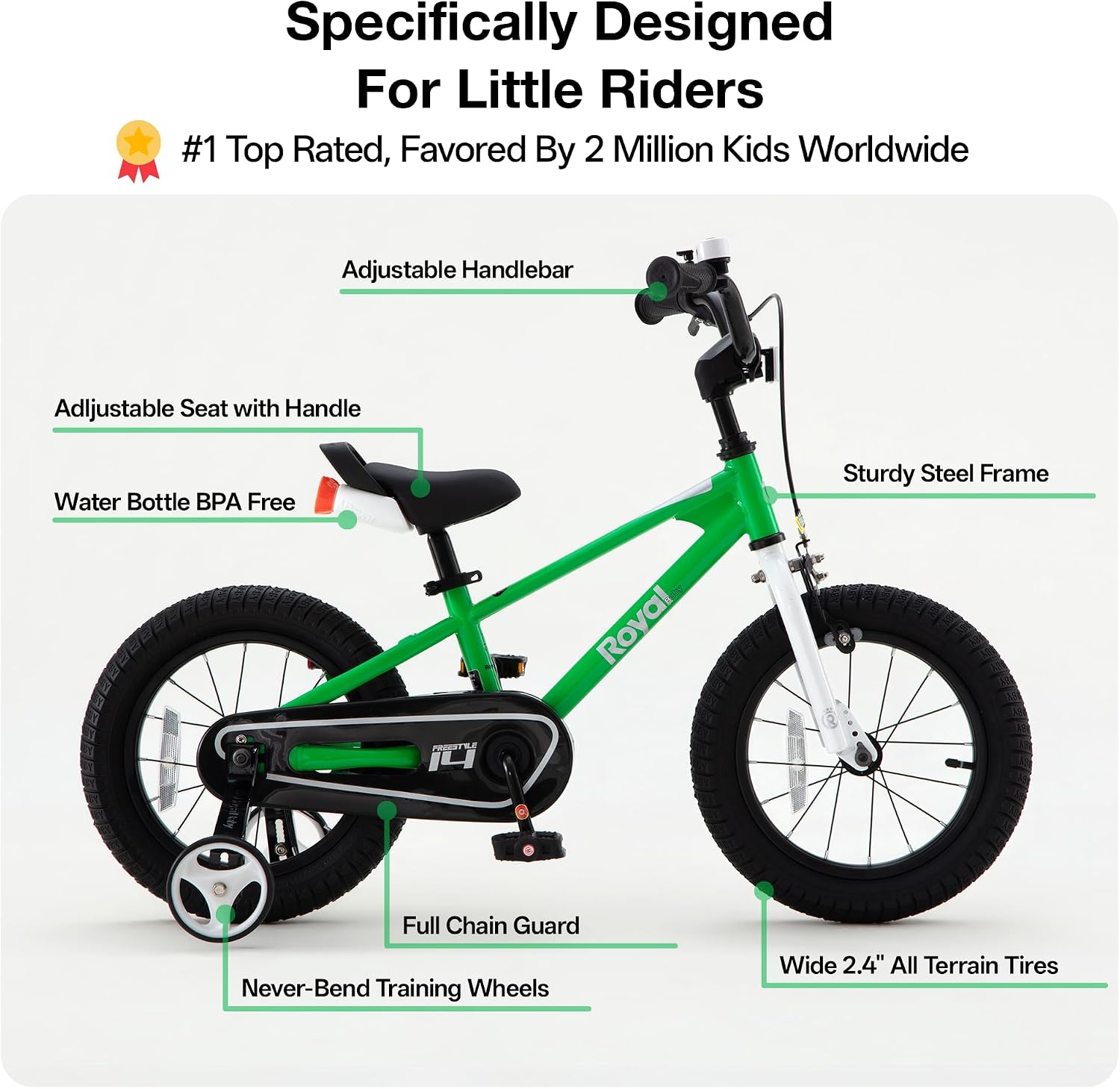 RoyalBaby Freestyle Kids Bike 12 14 16 Inch with Training Wheels, 18 Inch with Kickstand, Bicycle for Ages 3-10 Years Boys Girls