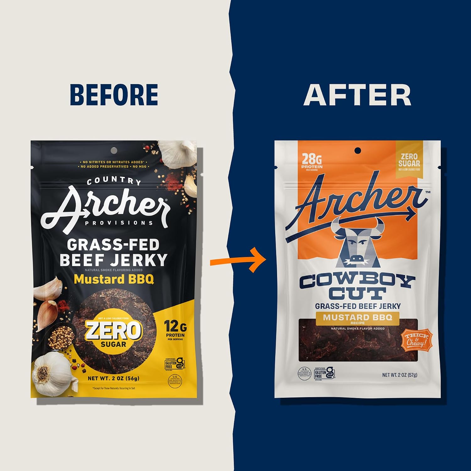 Archer Jerky Cowboy Cut Beef Jerky, Old Fashioned, Zero Sugar- 2 Oz, 6 Pack