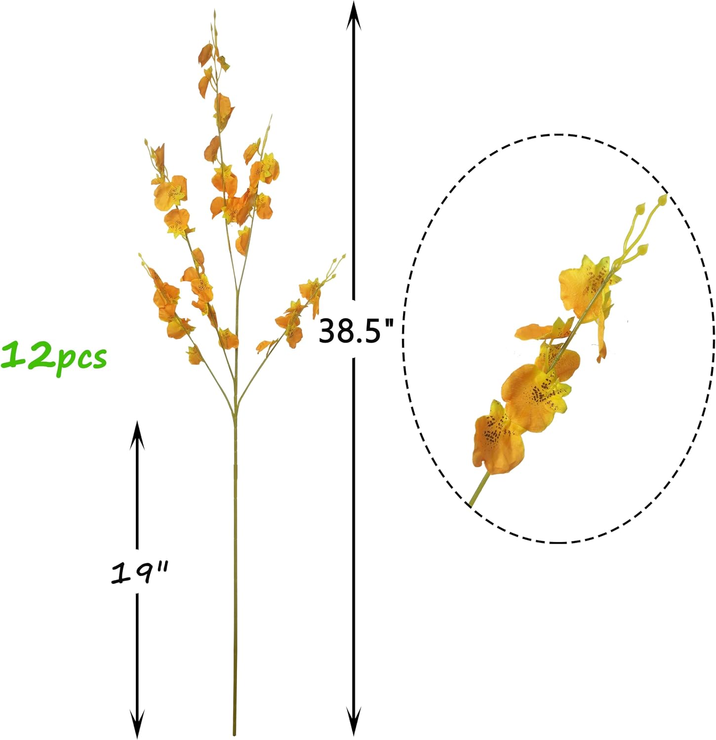Yellow Artificial Flowers Orchids Silk Fake Flowers in Bulk, 12 Pcs (Each 38.5”), for Wedding Festive Party Home Office Decoration, No Include Vase