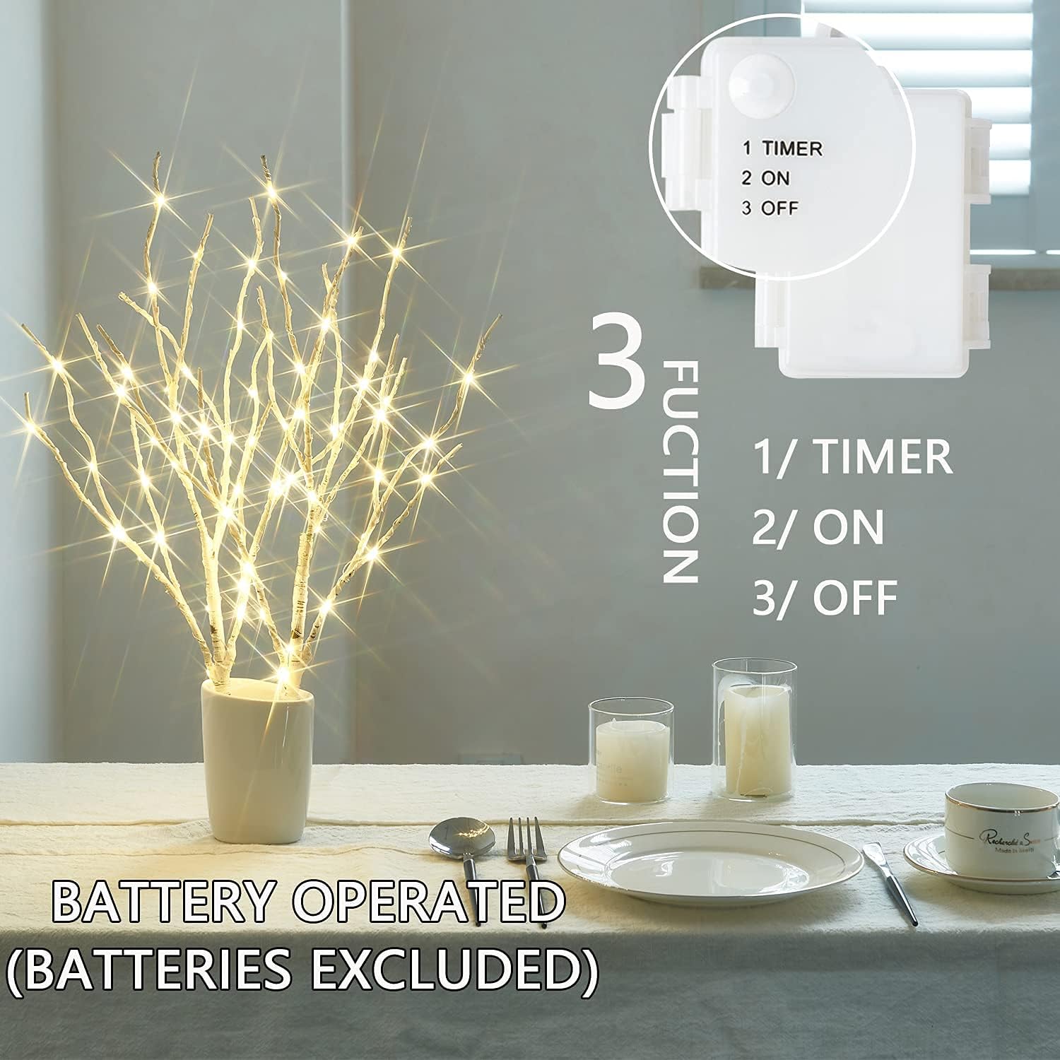 Fudios Lighted Branches with Timer 70 LED Fairy Lights 18in Battery Operated, Willow Branches with Lights for Vase Christmas Holiday Home Decor