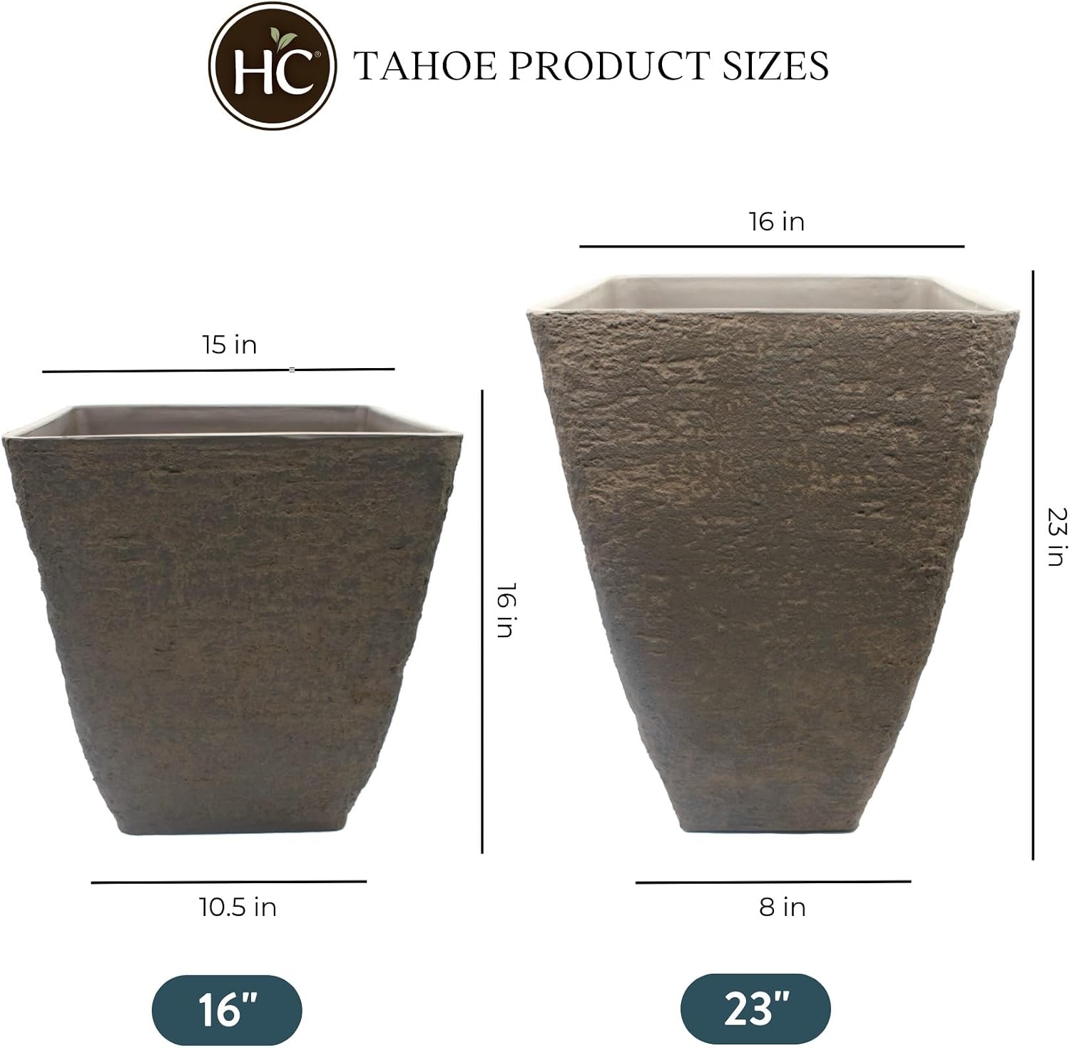 The HC Companies Tahoe Tall Square Planter - Weather-Resistant Indoor & Outdoor Plant Pot - Premium Decorative Planter Made from Crushed Stone Resin (23”H, White Birch, Pack of 1)