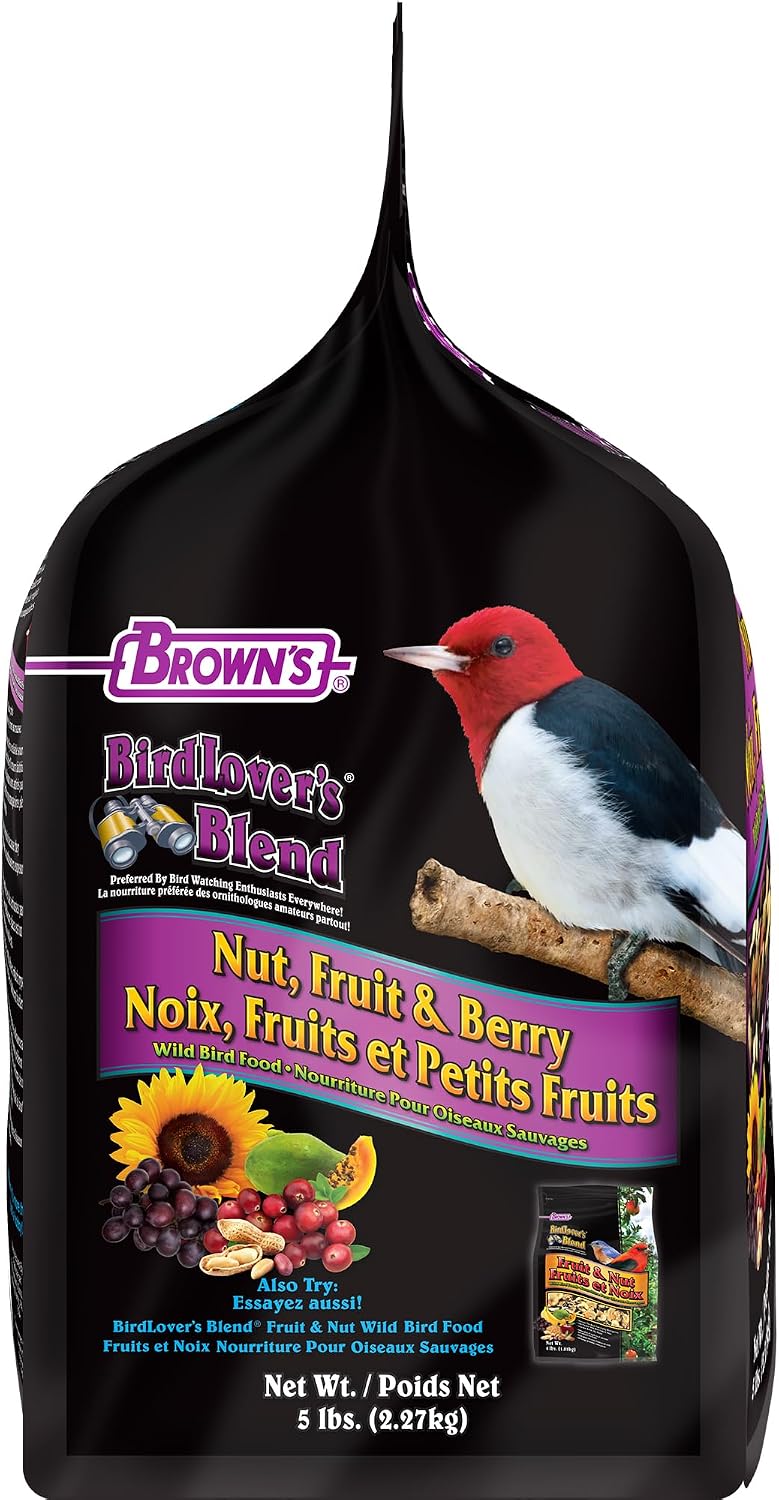 Brown's Bird Lover’s Blend Nut, Fruit & Berry Wild Bird Food, Gourmet Bird Seed with Fruits, Nuts & Sunflower Seeds, Natural & Preservative-Free