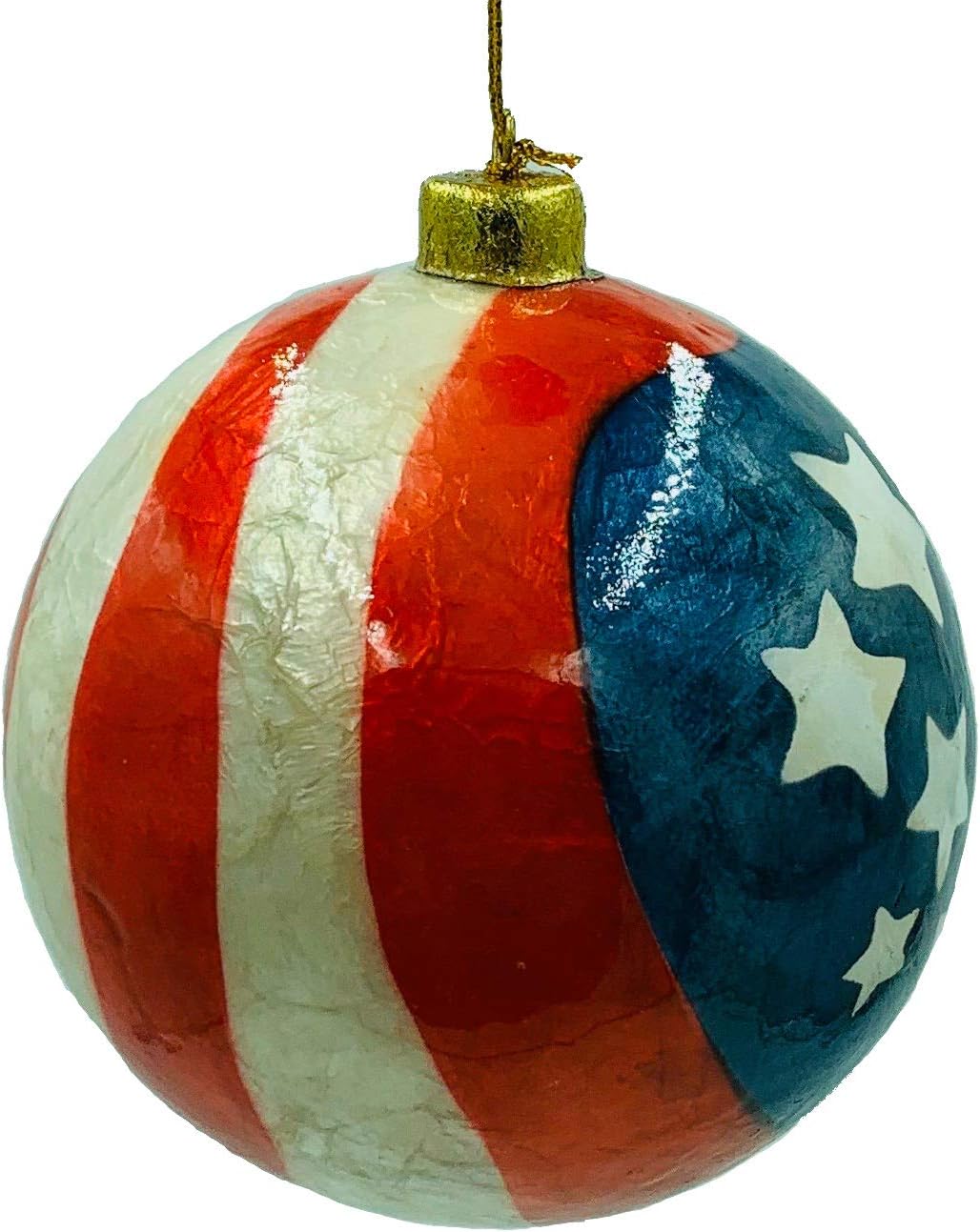 GUTZ Tree Ornament Collection, American Stars & Stripes from Old Glory Flag Handcrafted Filipino Capiz (4" Diameter)