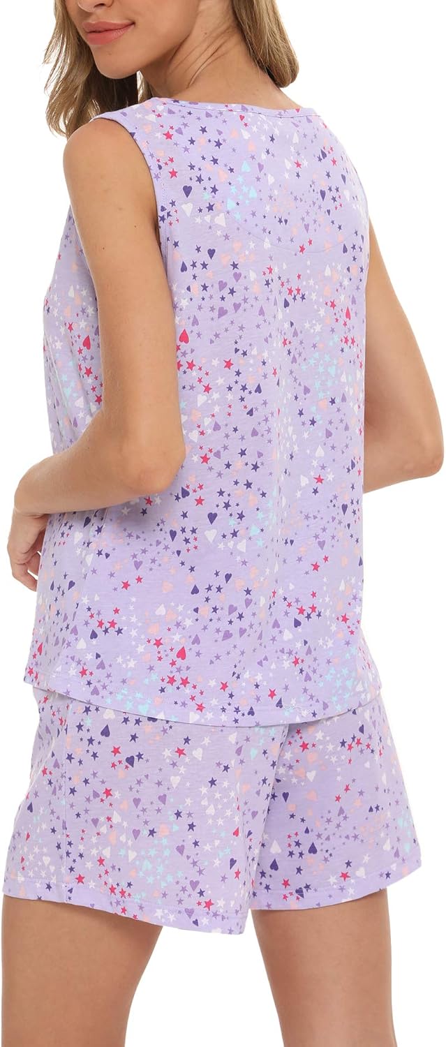 ENJOYNIGHT Womens Pajama Set Cotton Summer Sleep Tank and Shorts Pjs