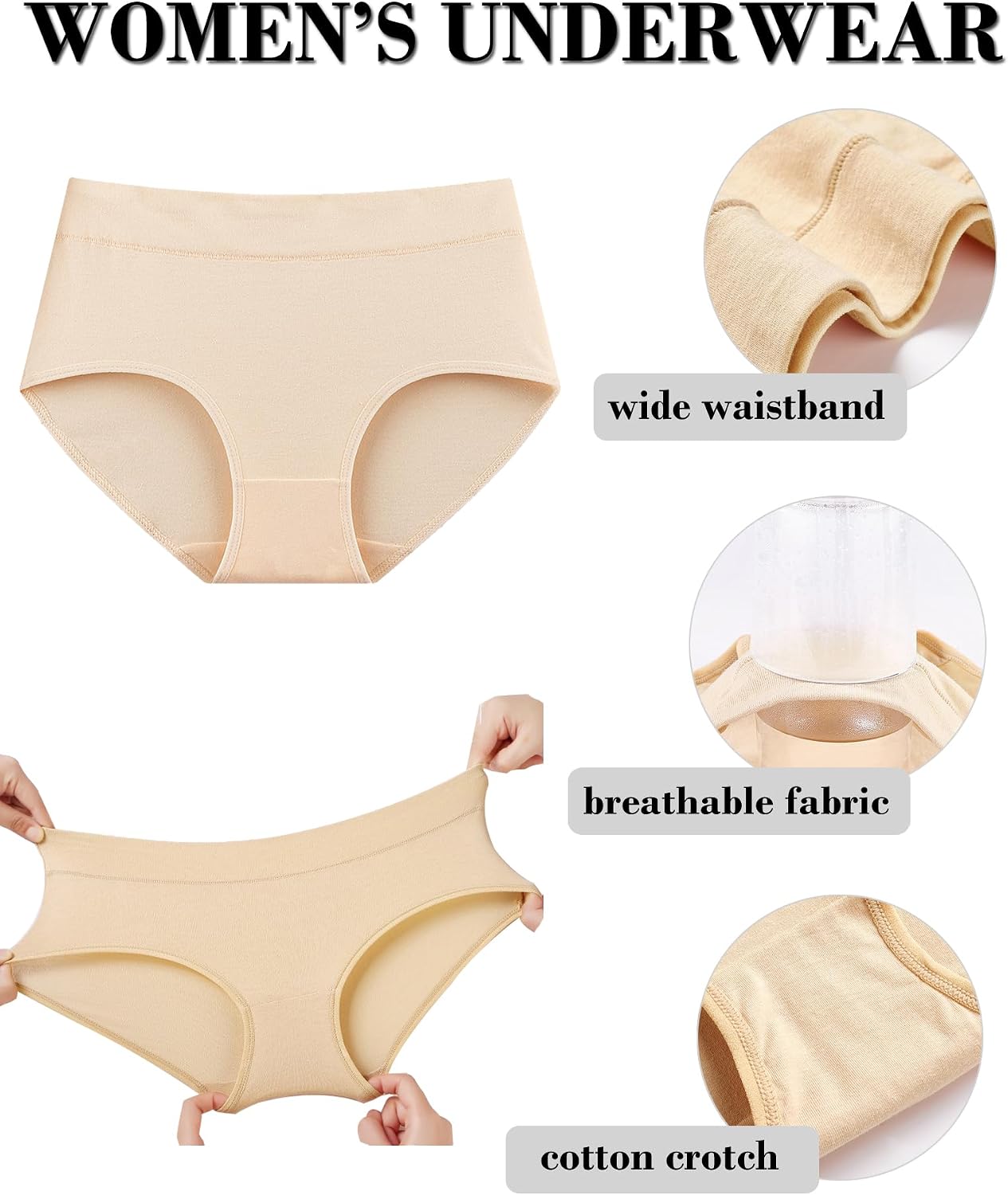 Buankoxy Women's Mid-Rise Stretch Cotton Panties, Assorted Colors