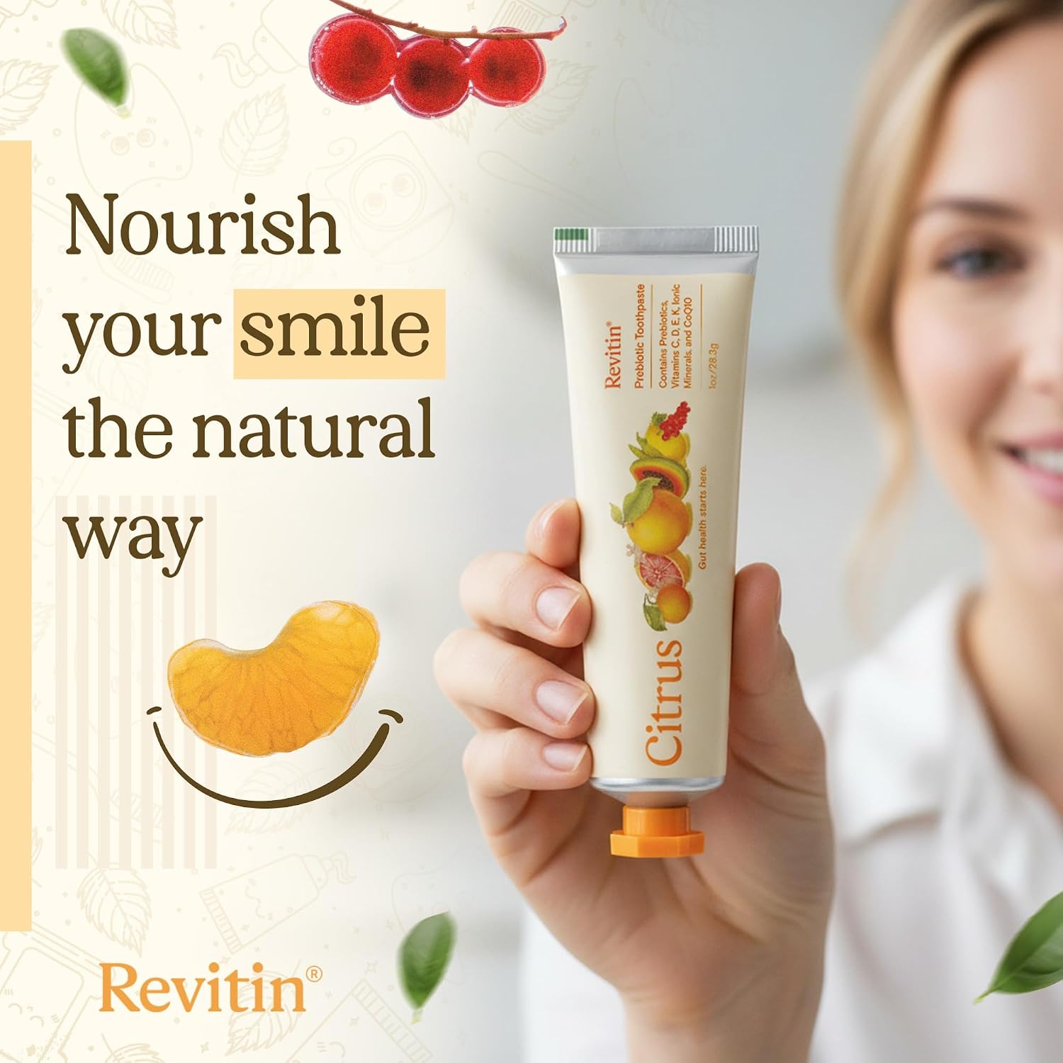 Revitin Toothpaste | Fluoride-Free Prebiotic Citrus Tooth Gel | No SLS, Gluten Free, Dye Free, GMO Free, No Sweeteners | Non-Toxic, Kid Approved