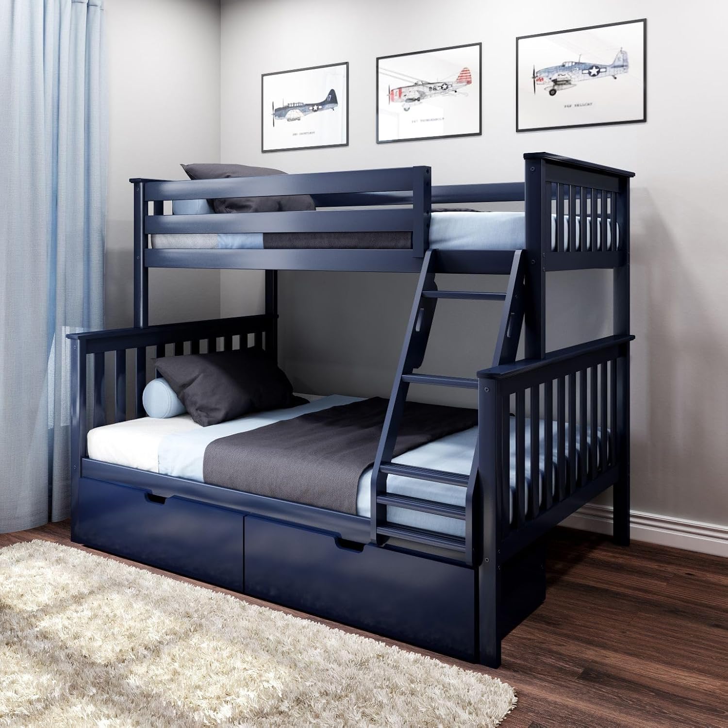 Max & Lily Bunk Bed Twin over Twin, Solid Wood Bunk Bed Frame with Ladder for Kids, 14" Safety Guardrails, Easy Assembly, No Box Spring Needed, White