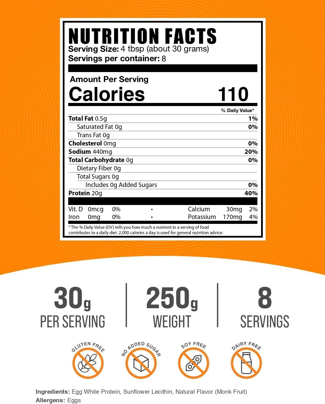 BulkSupplements.com Egg White Protein Powder - Egg White Powder, Lactose Free Protein - Unflavored & Dairy Free, 30g per Serving, 500g (1.1 lbs) (Pack of 1)