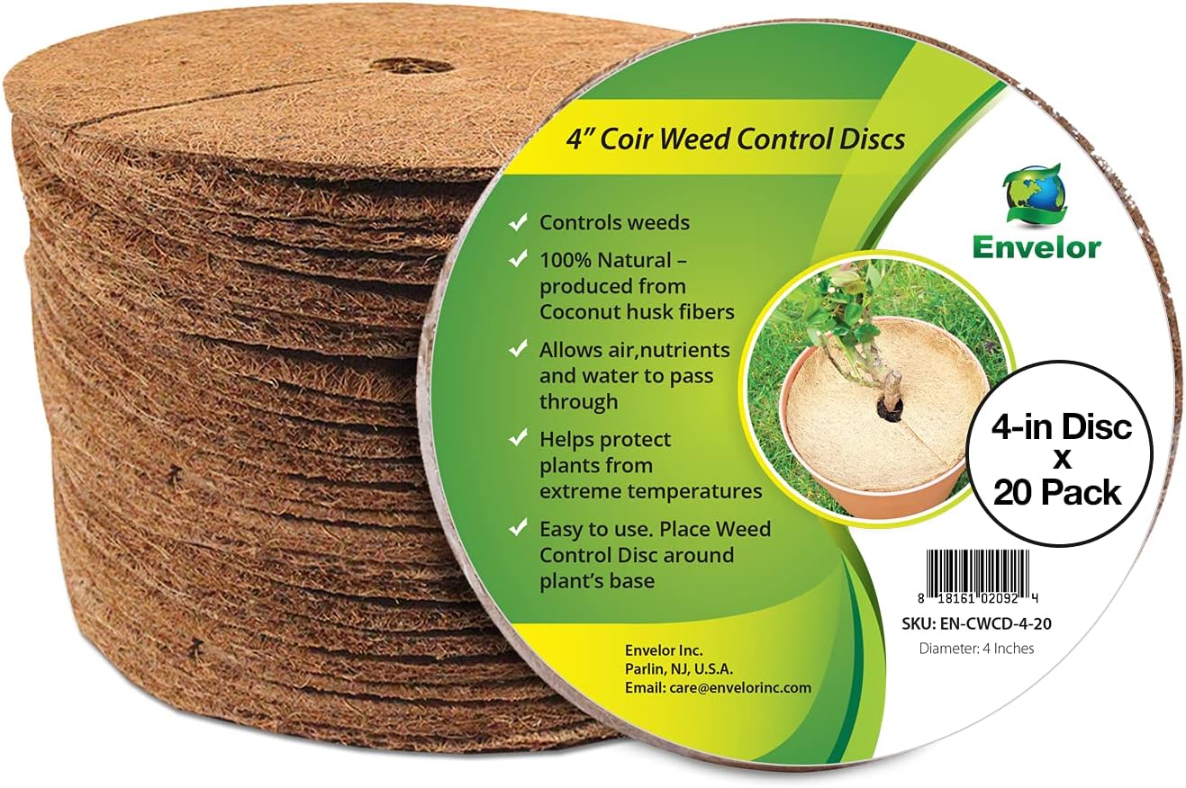 Envelor 20 pcs Coconut Fibers Mulch Ring 4 Inches Tree Protector Mat Coconut Mulch Cover Natural Coconut Fiber Weed Control Rings, Tree Ring Plant Cover for Indoor Outdoor Plants, Pot, Landscaping