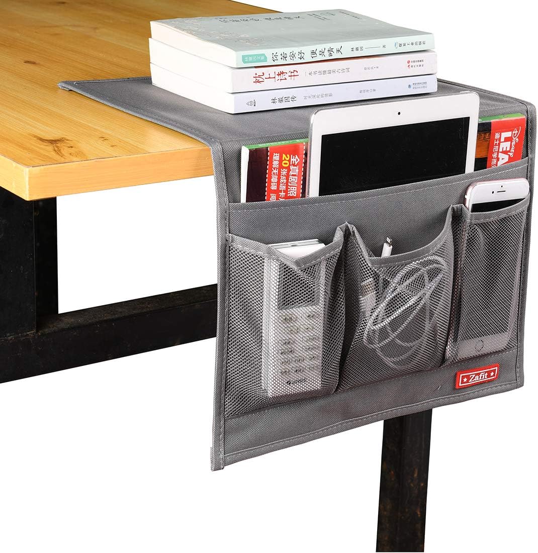Zafit Bedside Storage Organizer, Table Cabinet Bedside Organizer Caddy for Remotes Phone Glasses (Classic 4 Pockets-Grey)