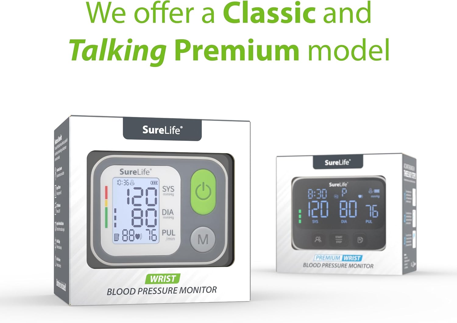 SureLife Premium Wrist Blood Pressure Monitor | Voice Readout, Irregular Heartbeat Alerts, Color-Coded Backlit LCD Screen, Fully Automatic