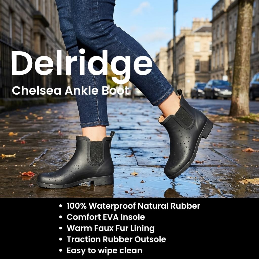 Chooka Women's Delridge Waterproof Faux Fur Chelsea Rain Boot Slip On
