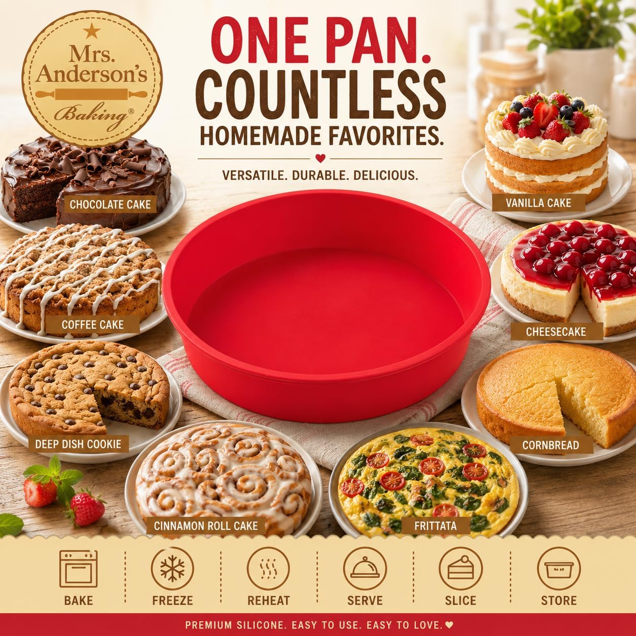 Mrs. Anderson's Baking Silicone Loaf Bread Pan, Non-Stick European-Grade Silicone