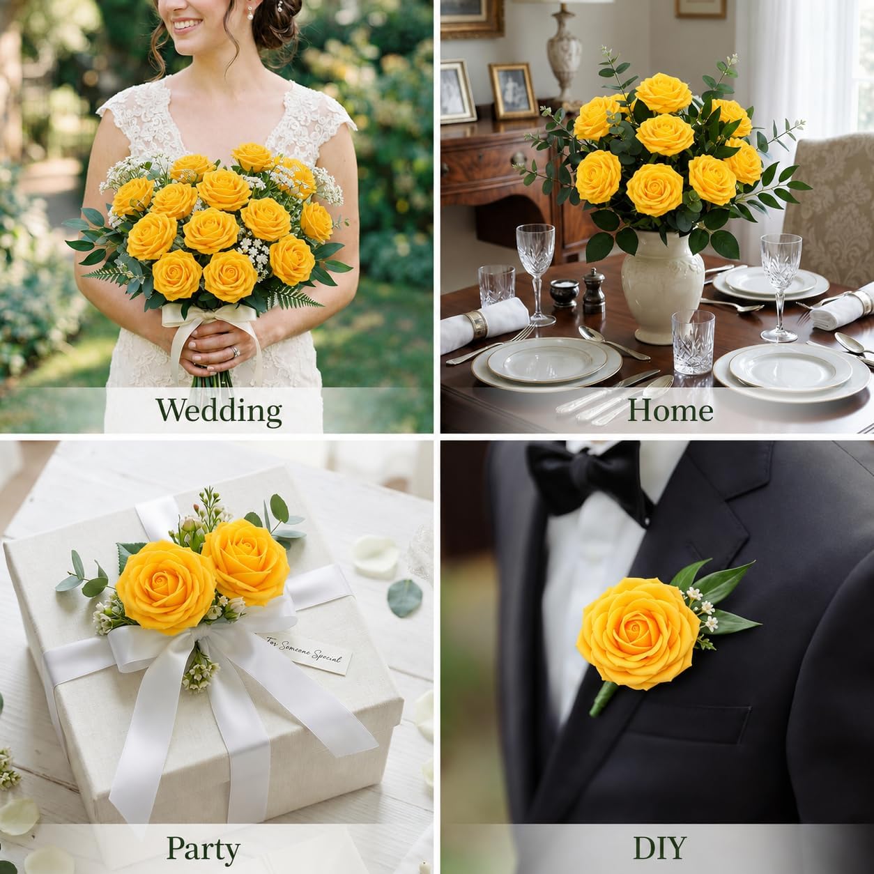 30PCS Yellow Artificial Flowers, Real Touch Fake Roses for Fall Decorations