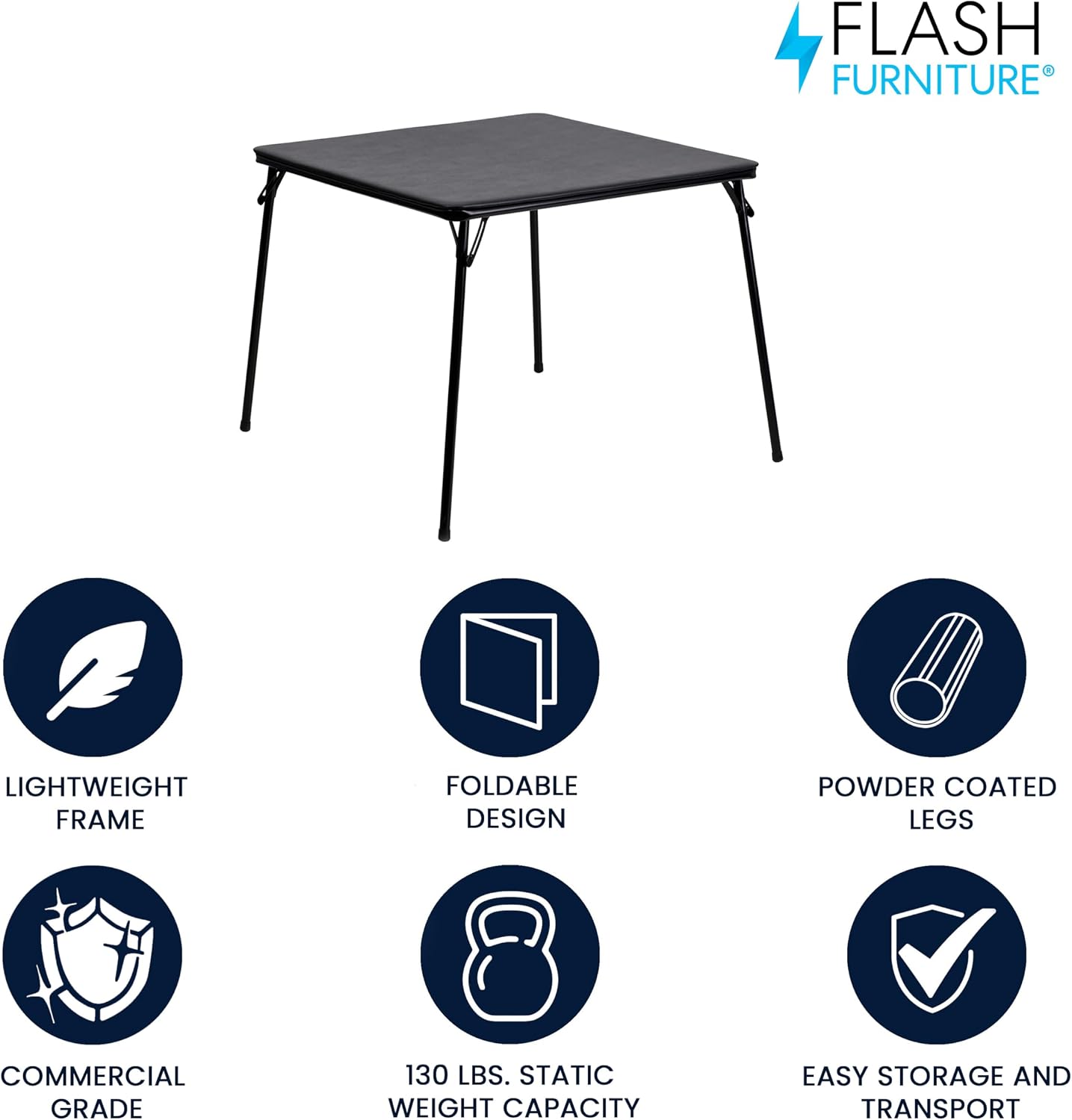 Flash Furniture Madelyn 33.5" Square Folding Multipurpose Card Table with Padded Vinyl Top, Portable Folding Game Table for 4 Players, Black