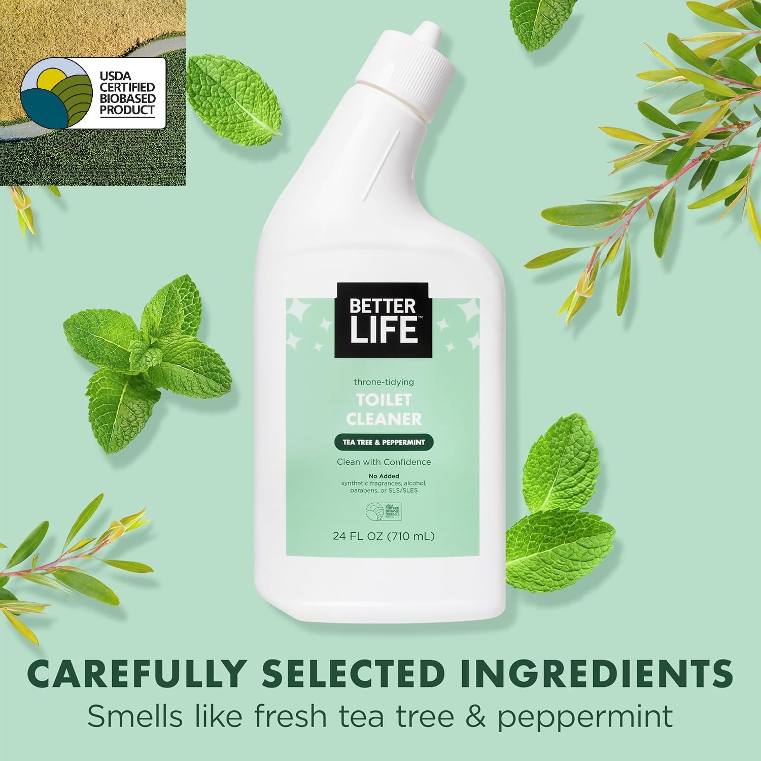 Better Life Toilet Bowl Cleaner, Plant-based, Stain & Odor Remover, Tea Tree & Peppermint Scent Cleaning Gel, Liquid Bathroom Cleaners for Household, 24 Oz, Pack of 2