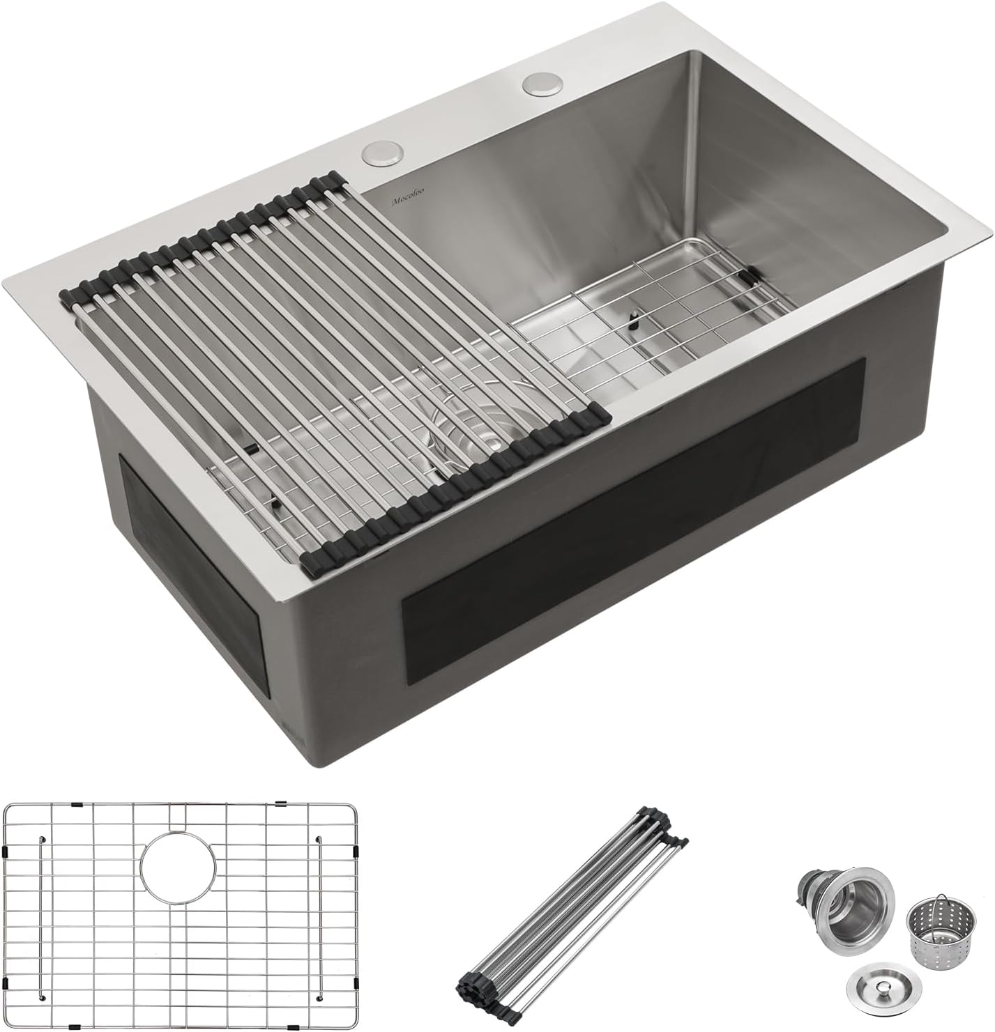 Mocoloo 13 Inch Drop in Bar Sink - 13" x 15" Small Kitchen Sink T304 Stainless Steel Handmade Single Bowl Round Corner Topmount Wet Bar Sink for