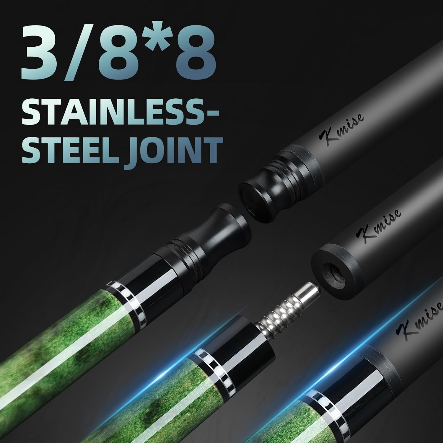Kmise Carbon Fiber Pool Cue, 100% Carbon Fiber Shaft 58" Professional Pool Sticks for Adults Full Carbon Technology, 12.5mm Tip, 3/8-8 Joint Pin