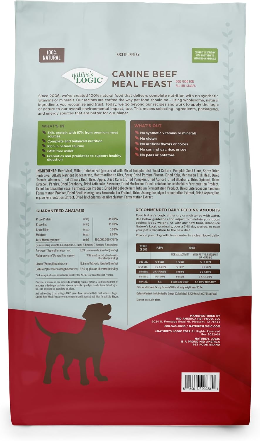 NATURE'S LOGIC Dry Dog Food - Beef Meal Feast Dry Kibble, 13 lb