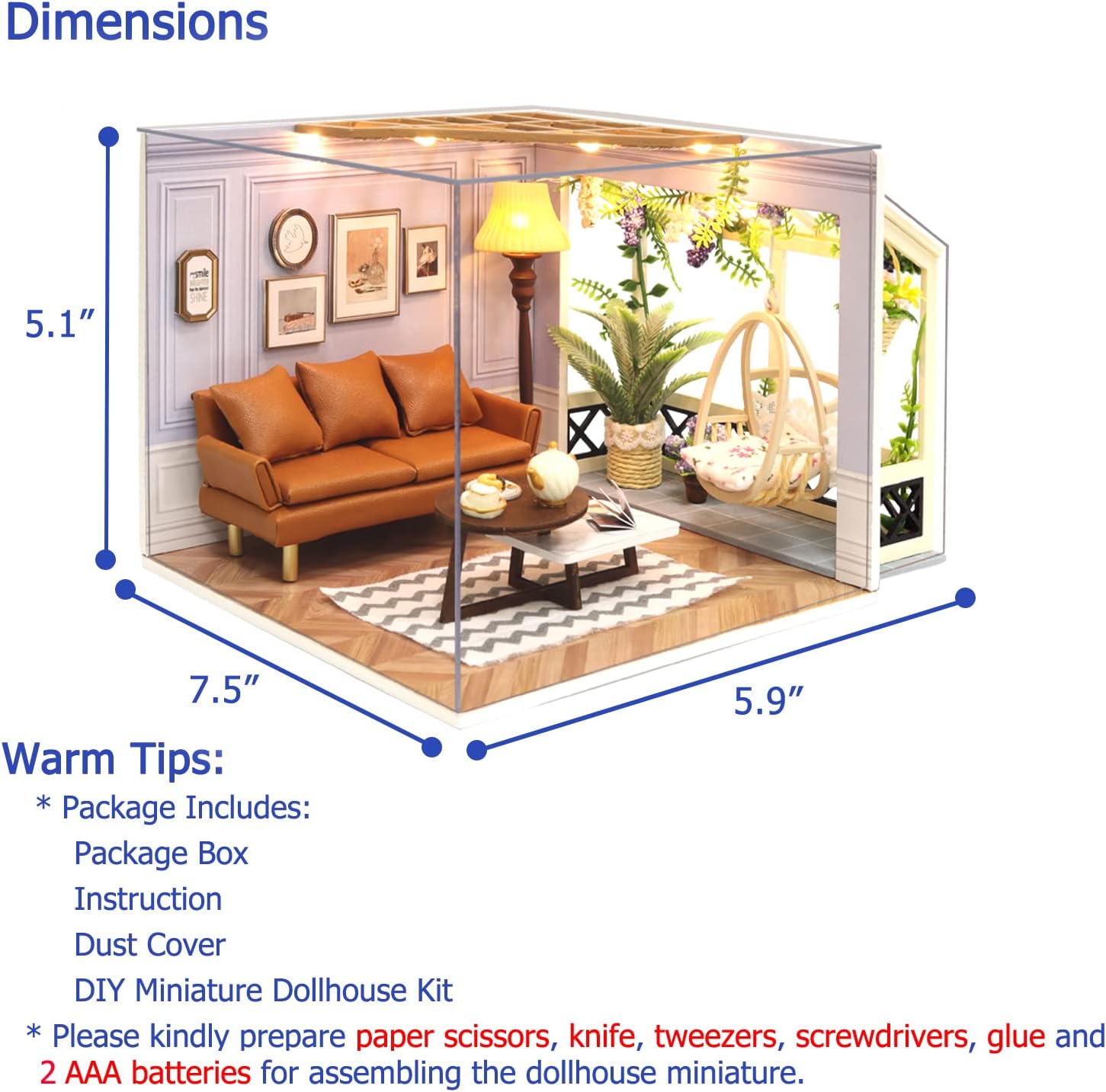 DIY Miniature Dollhouse Kit with Furniture Plus Dust Proof | 1:24 Scale Creative Room Mini Wooden Doll House Accessories for Kids Teens Adults Aged 14+(Beach Cottage)