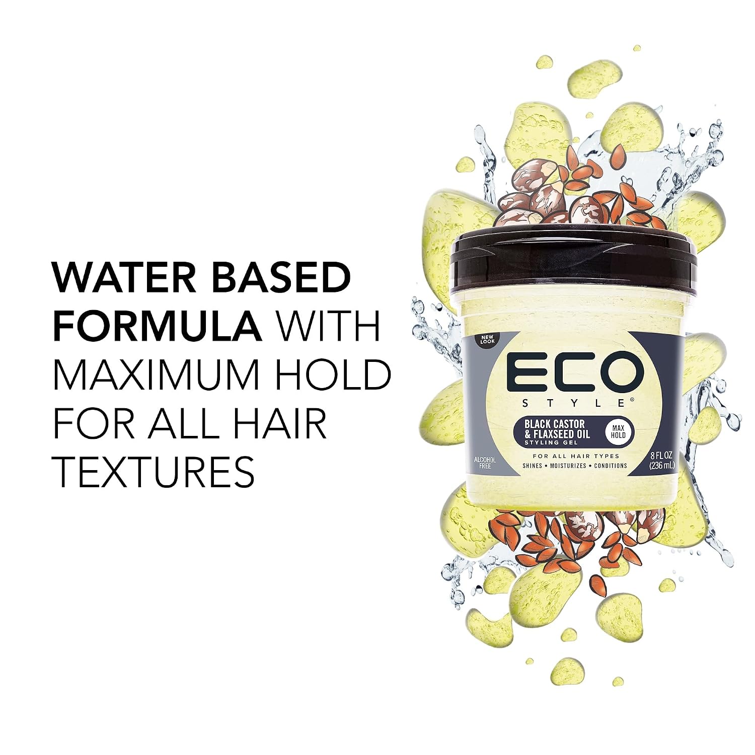 Eco Style Black Castor and Flaxseed Oil Styling Gel - Helps Nourish and Repair Damaged Hair - Promotes Healthy Scalp - Provides Superior and Weightless Hold - Delivers Long Lasting Shine - 8 oz