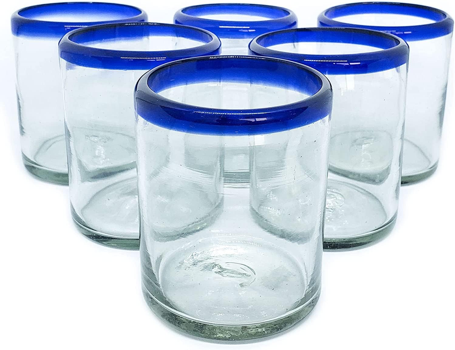 Cobalt Blue Rim 120 oz Pitcher and 6 Drinking Glasses set, Recycled Glass, Lead-free, Toxin-Free (Pitcher & Glasses)