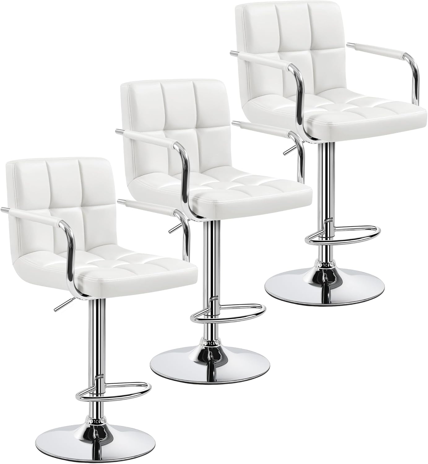 Yaheetech Bar Stools Set of 2, Swivel with Backs, Adjustable Height, White | 360° Swivel Barstools Feature Padded PU Leather Seats, Supportive Backs, 300 lb Capacity for Kitchen Islands